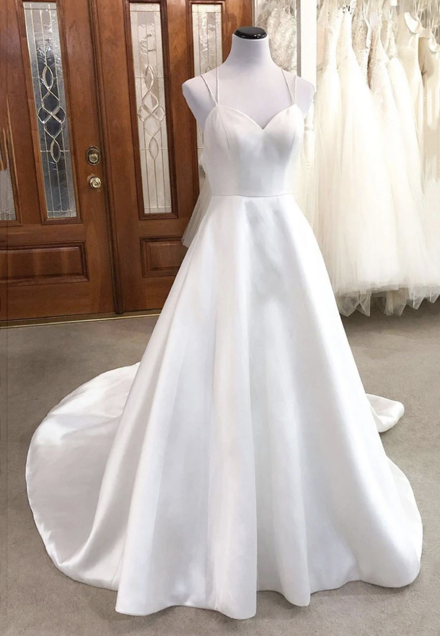 White Satin Long Prom Dress Simple Evening Dress
