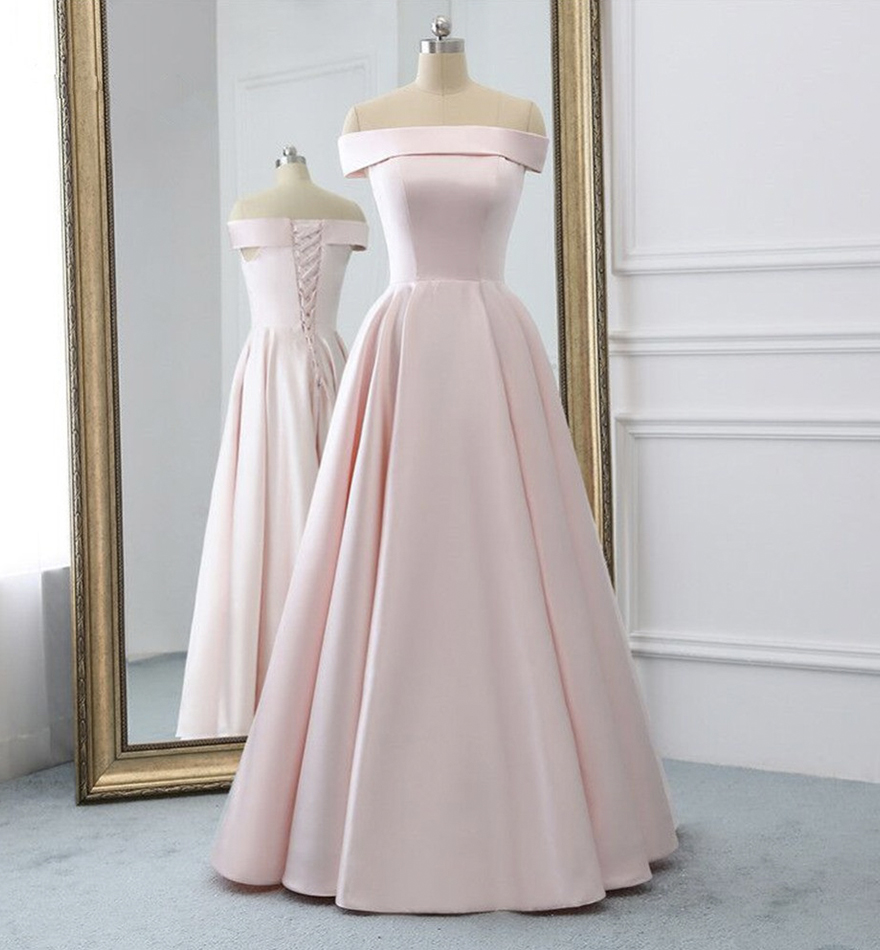 Pink satin long prom dress simple evening dress