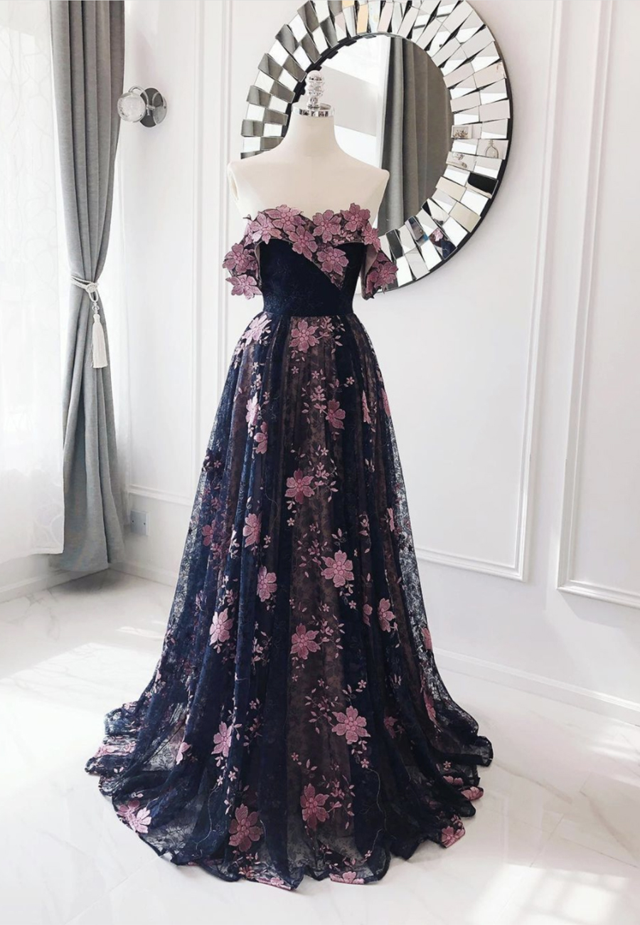 Black Tulle Lace Long Prom Dress Evening Dress