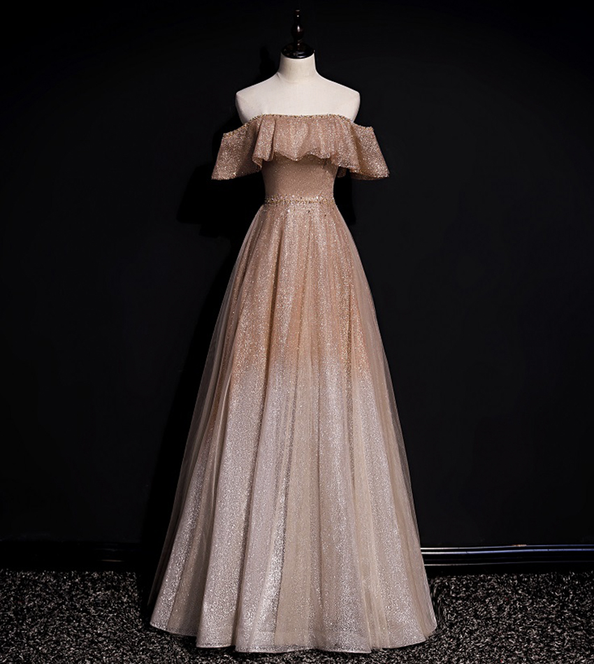 Shiny A Line Tulle Sequins Long Prom Dress Evening Dress on Luulla
