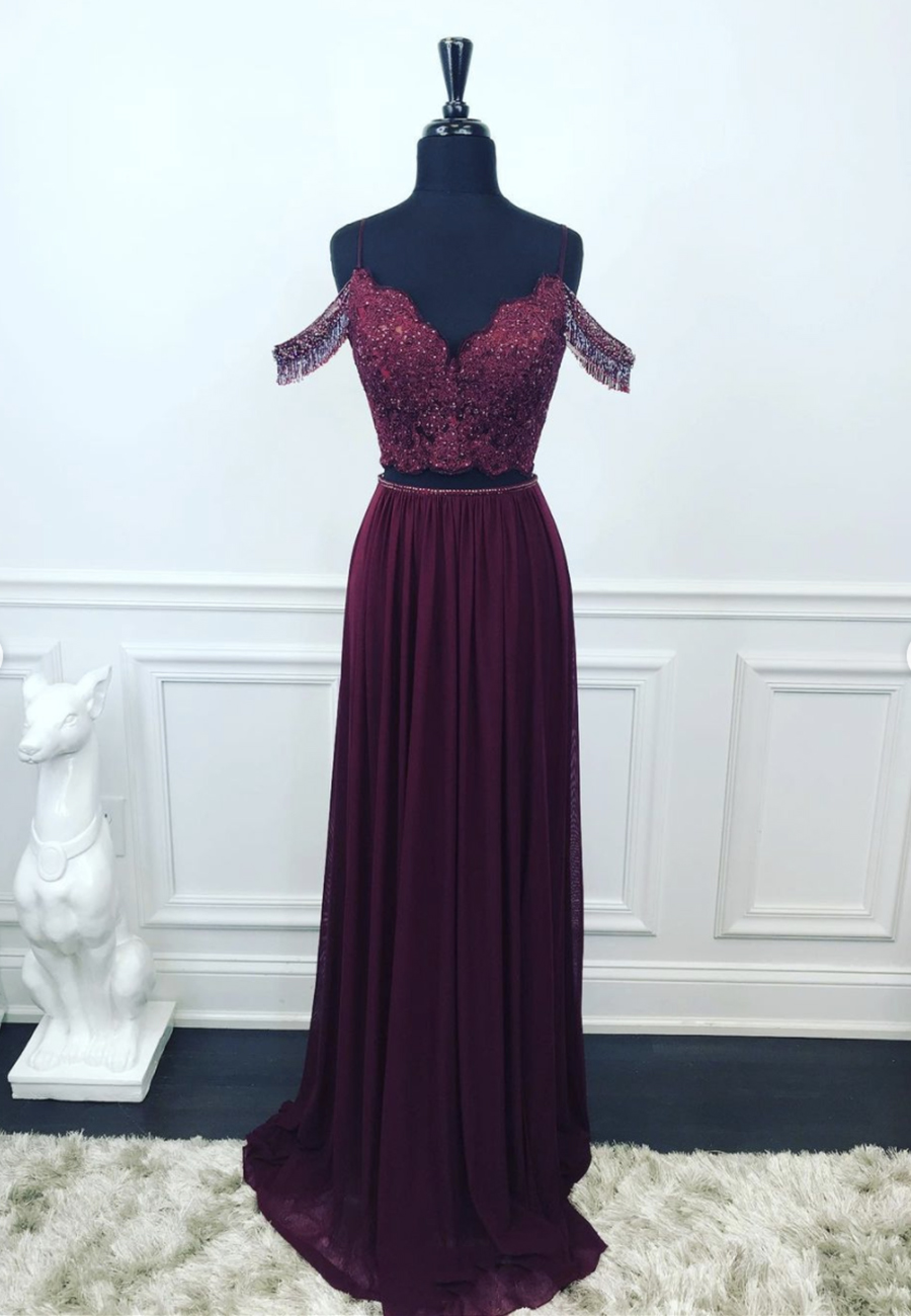 Purple Chiffon Lace Long Prom Dress Evening Dress