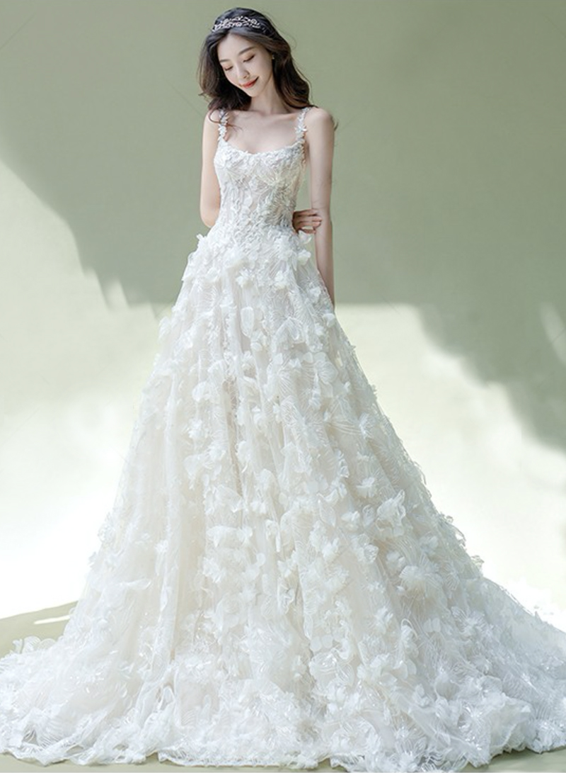 White tulle appliqué long ball gown dress formal dress