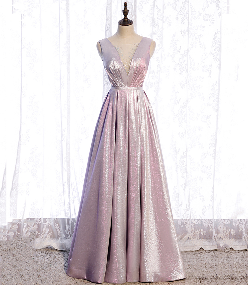 Long A Line V Neck Prom Dresses Satin Formal Evening Gowns main image 1