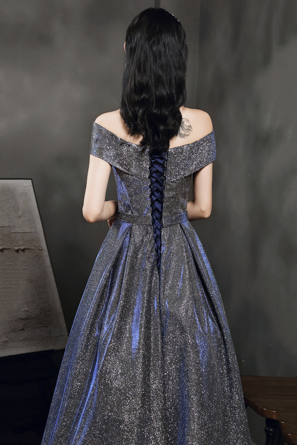 Simple V Neck Off Shoulder Chiffon Long Prom Dress Evening Dress