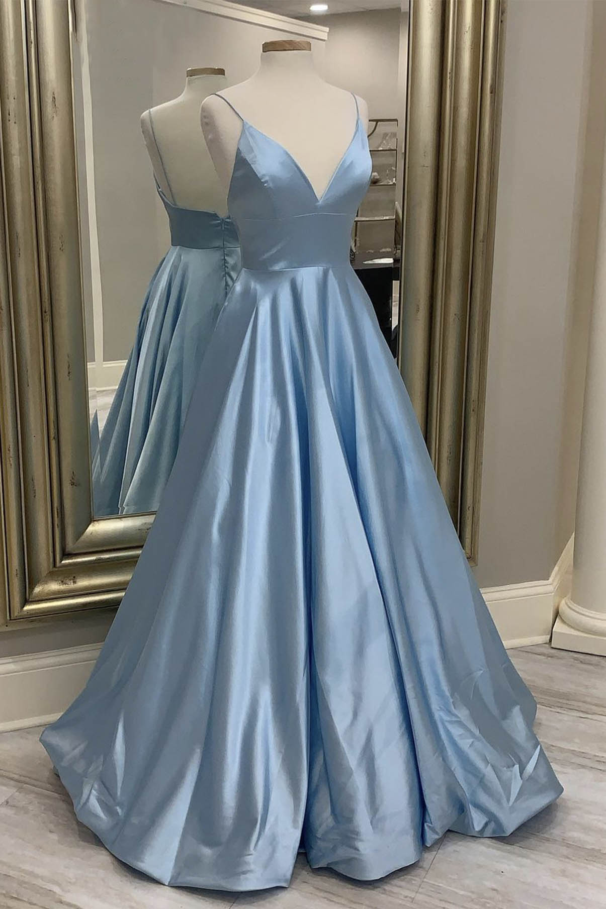 Simple v neck backless long prom dress full of charm evening dress main image 0