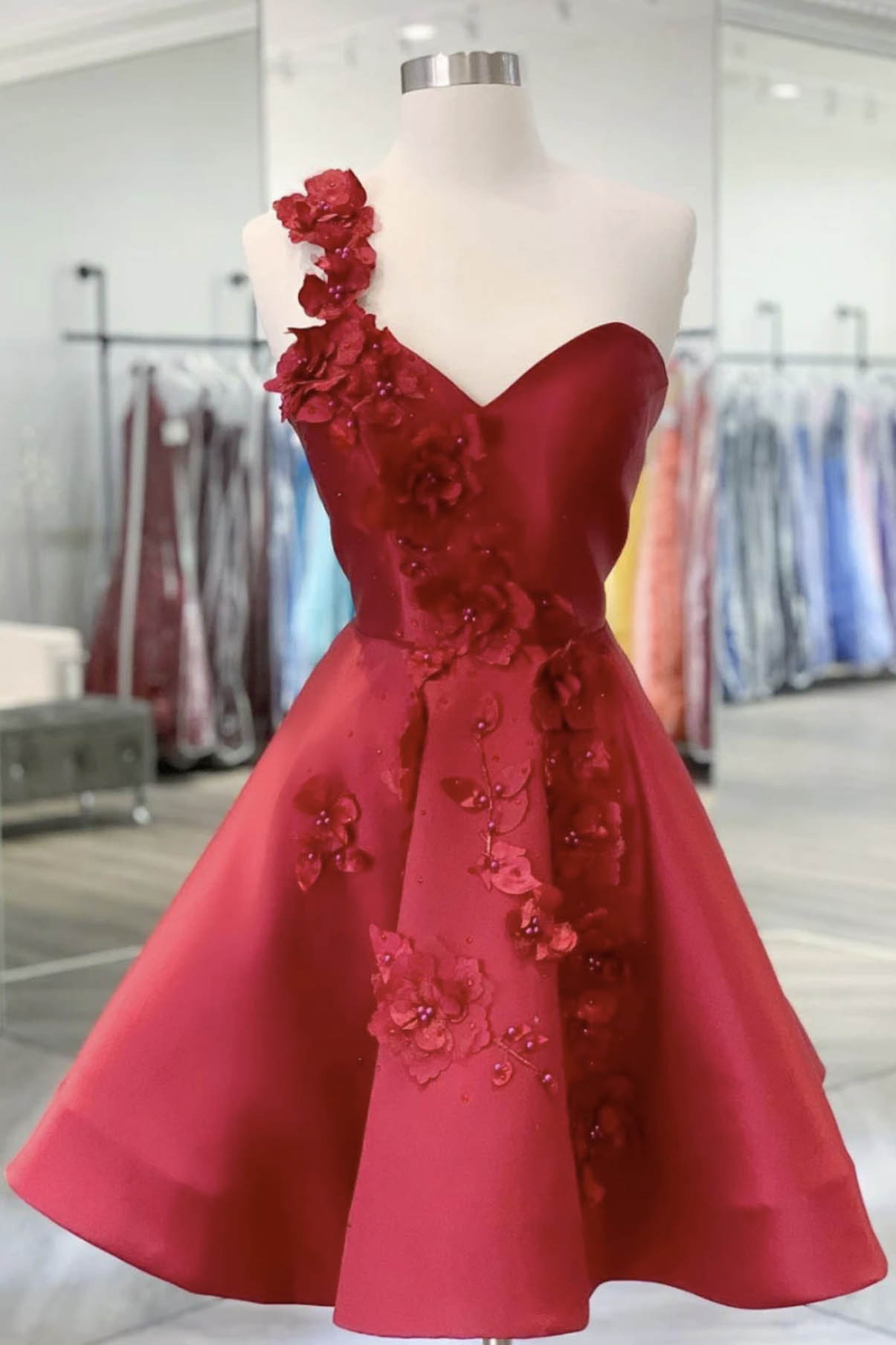 Red Satin Short Prom Dress Red Homecoming Dress