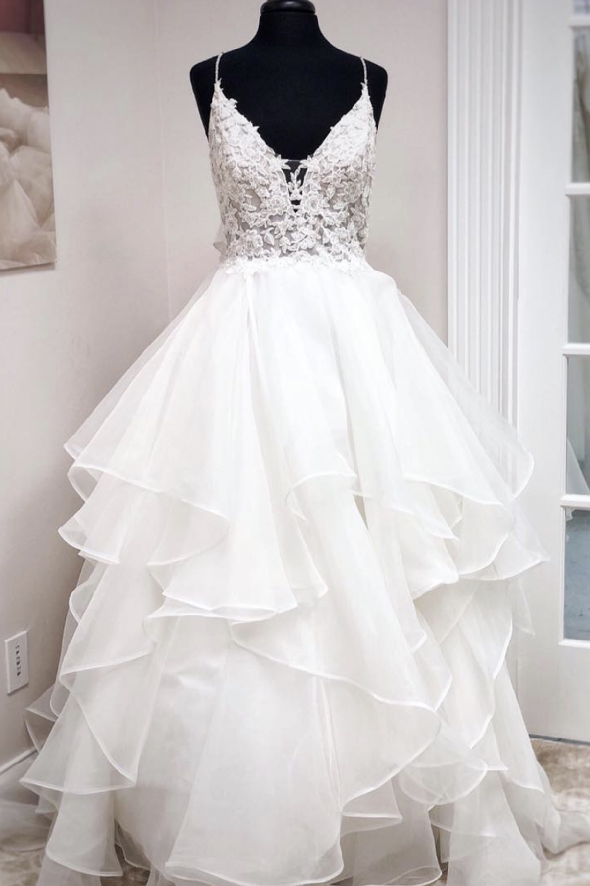 White Lace Long Prom Gown White Evening Dress