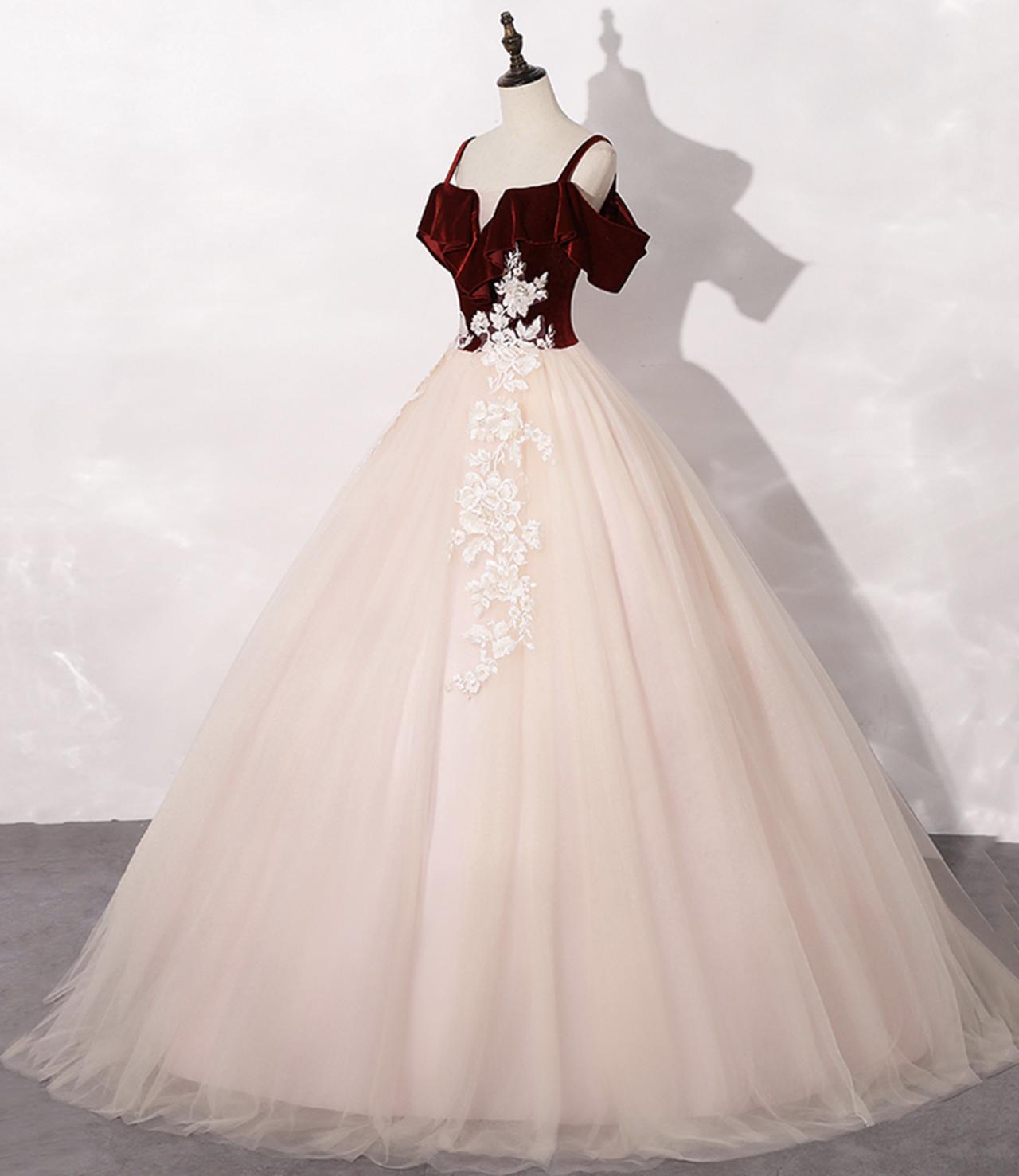 Pink Lace Ball Gown Prom Dress Tulle Floor-Length Lace-Up main image 0