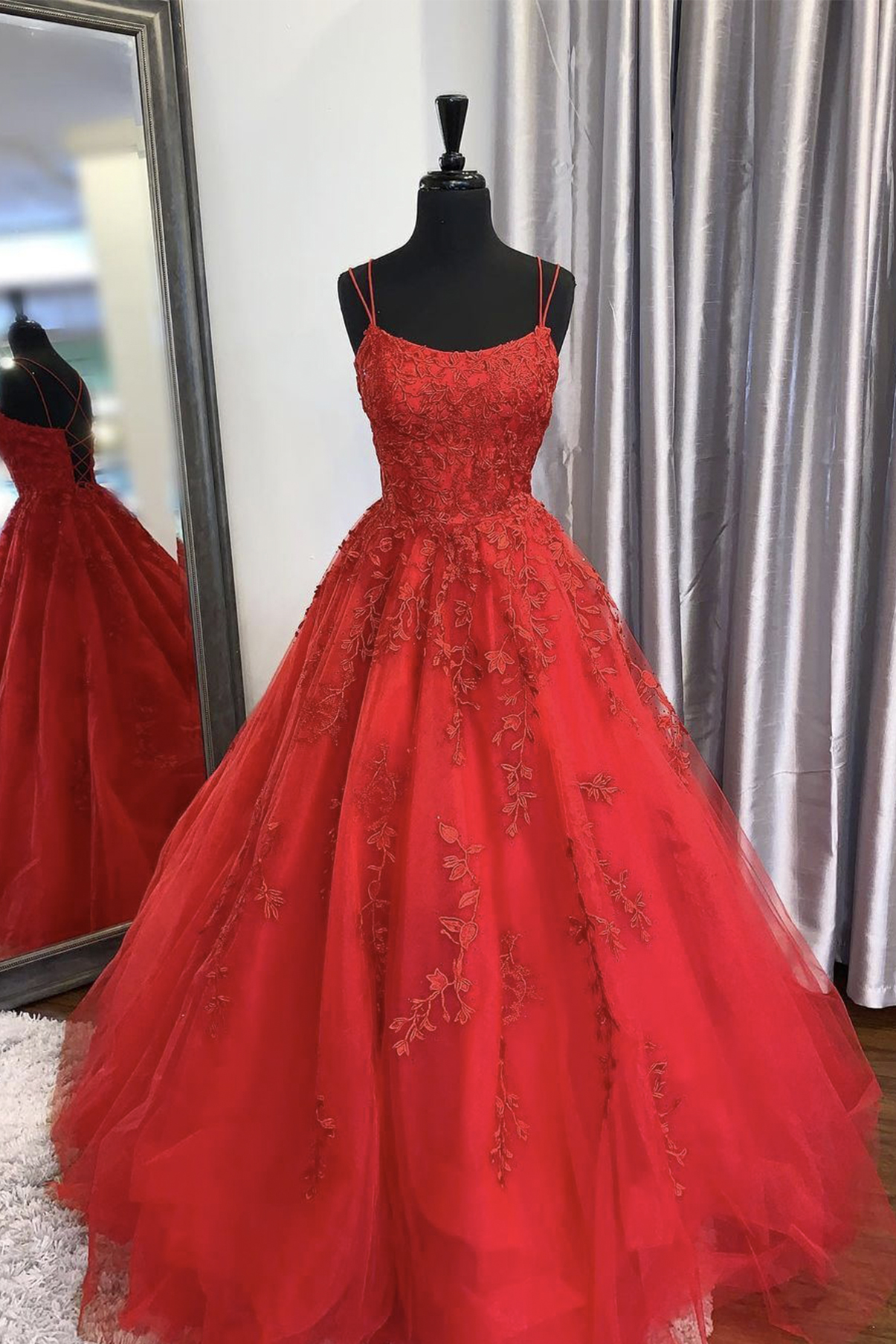 Red Lace Long Prom Dress Red Evening Dress