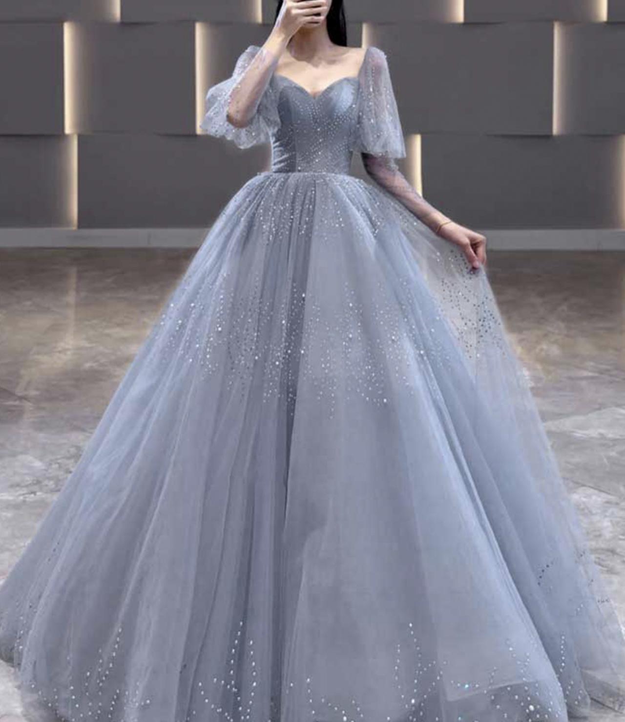 Blue Tulle Long Ball Gown Dress Blue Evening Dress on Luulla