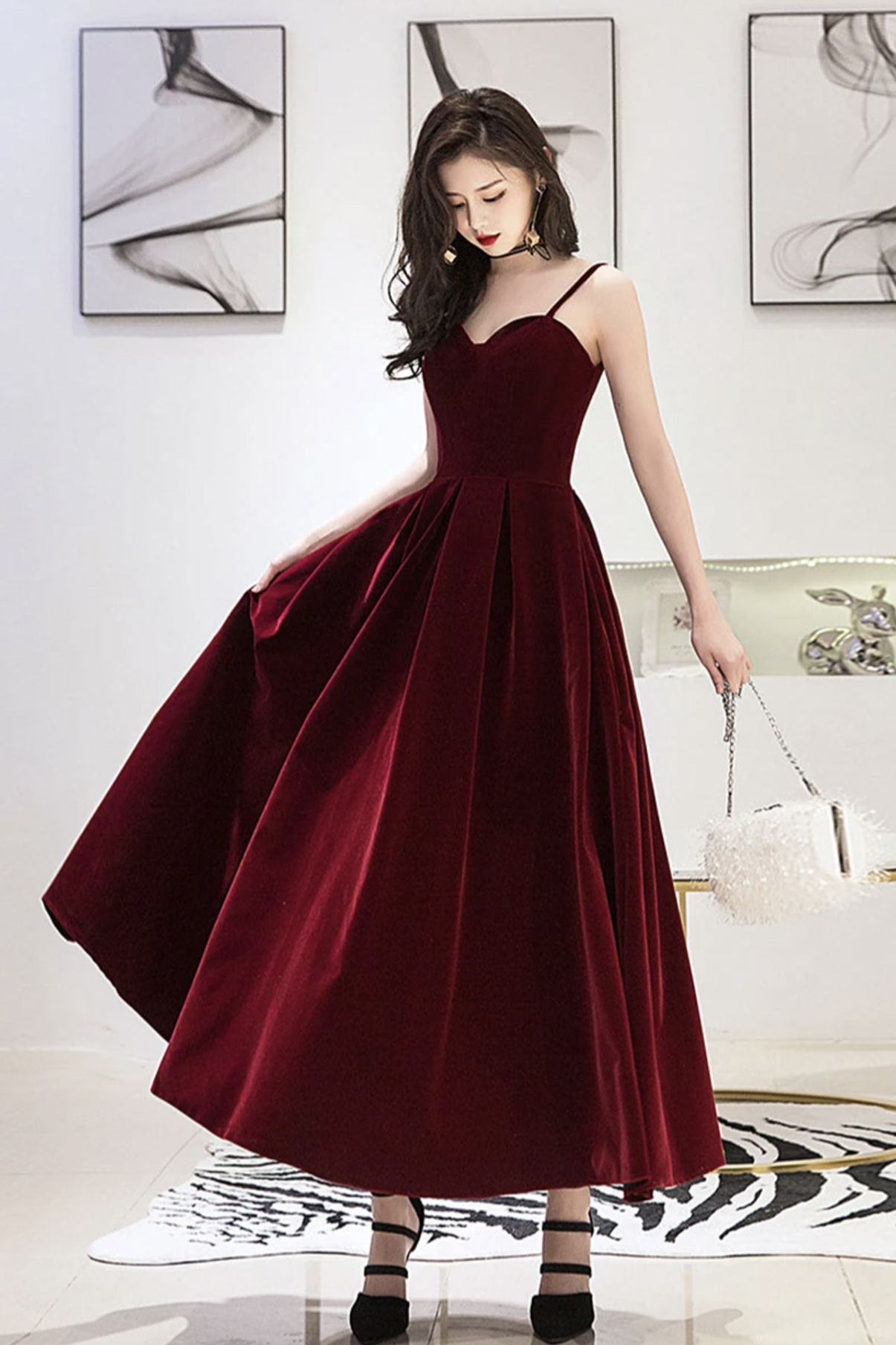 Burgundy Velvet Short Prom Dress Burgundy Evening Dress