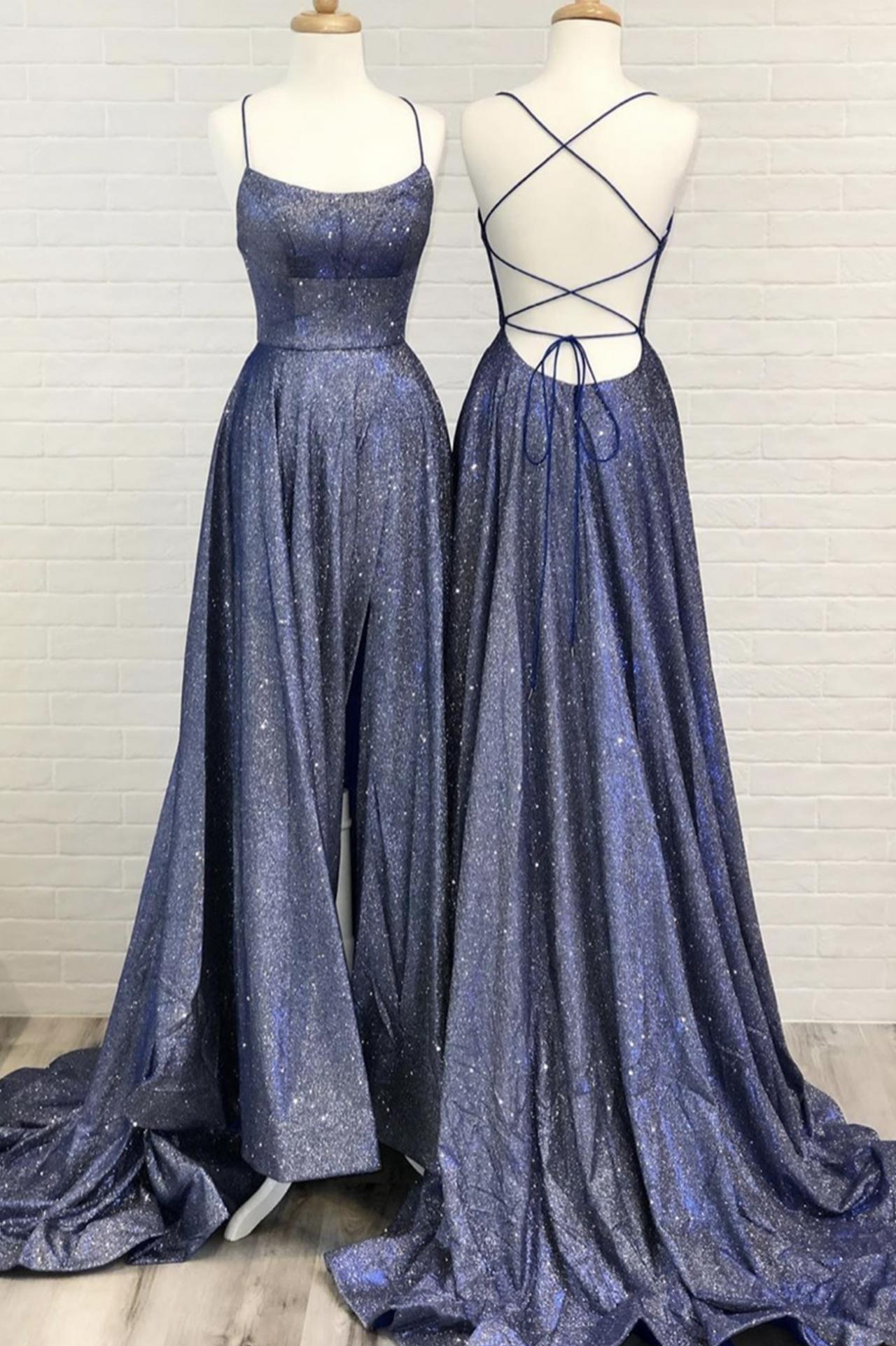 Blue A Line Long Prom Dress Blue Evening Dress