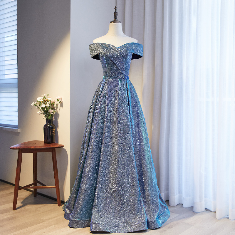 Blue A Line Long Prom Dress Purple Evening Dress