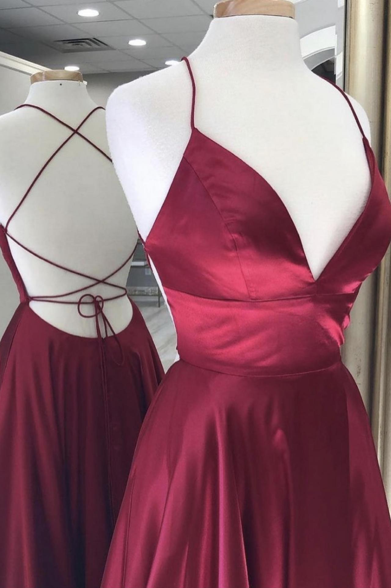 Formal A Line Square Burgundy Satin Long Prom Dress, Evening Dress C6911 main image 0