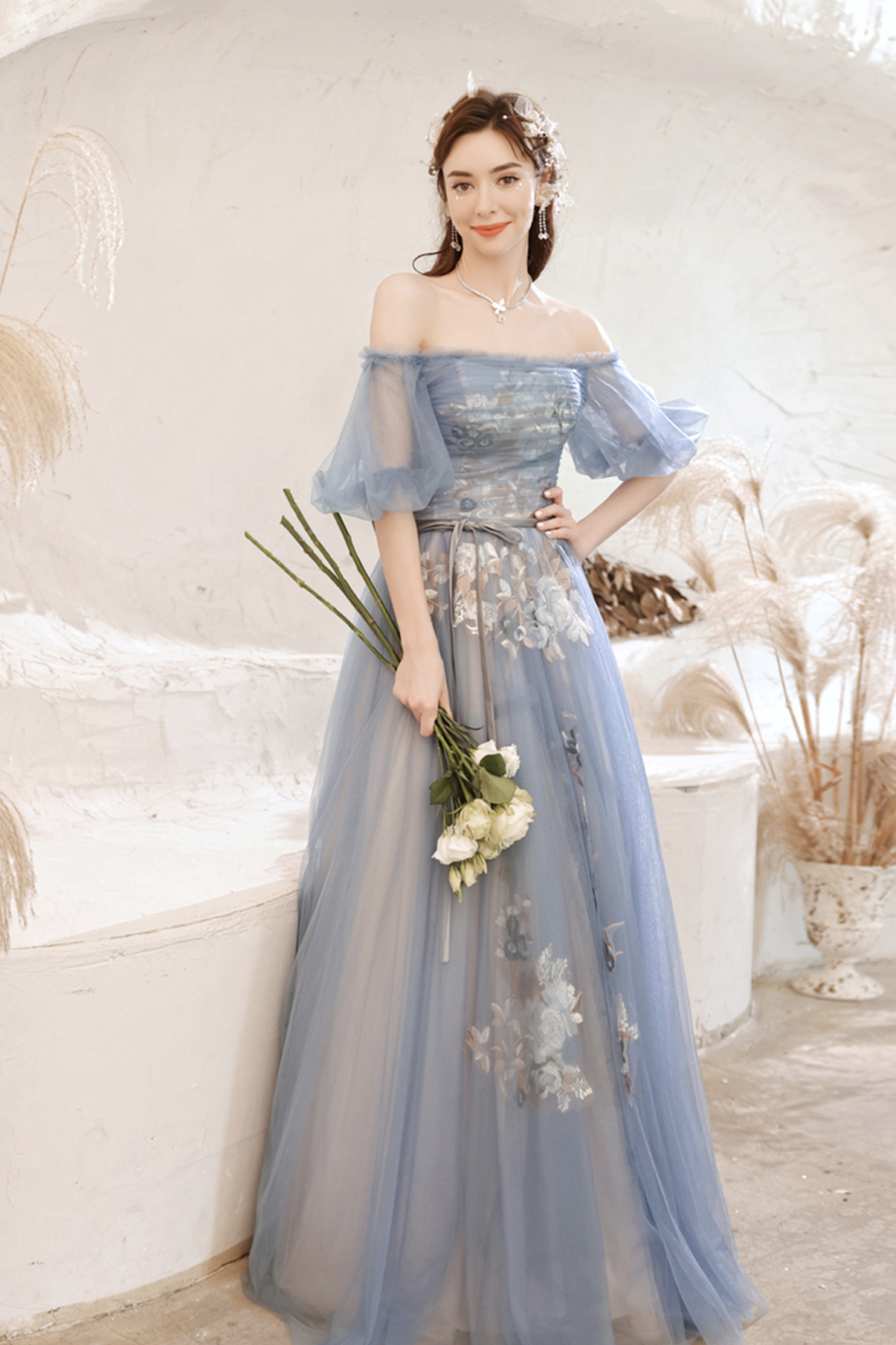 blue lace prom dresses long evening dress