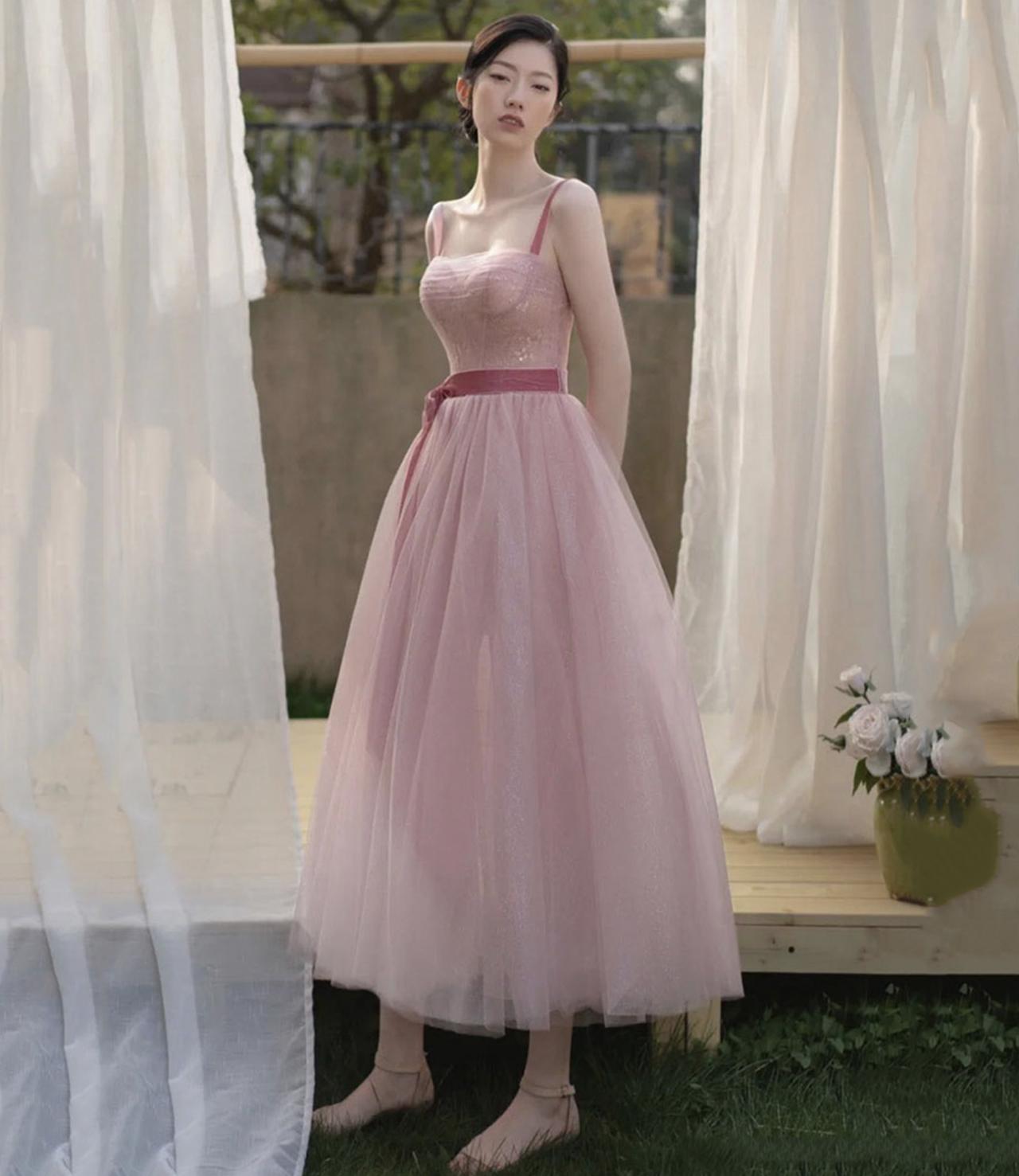 Pink Tulle Short A Line Prom Dress Evening Dress