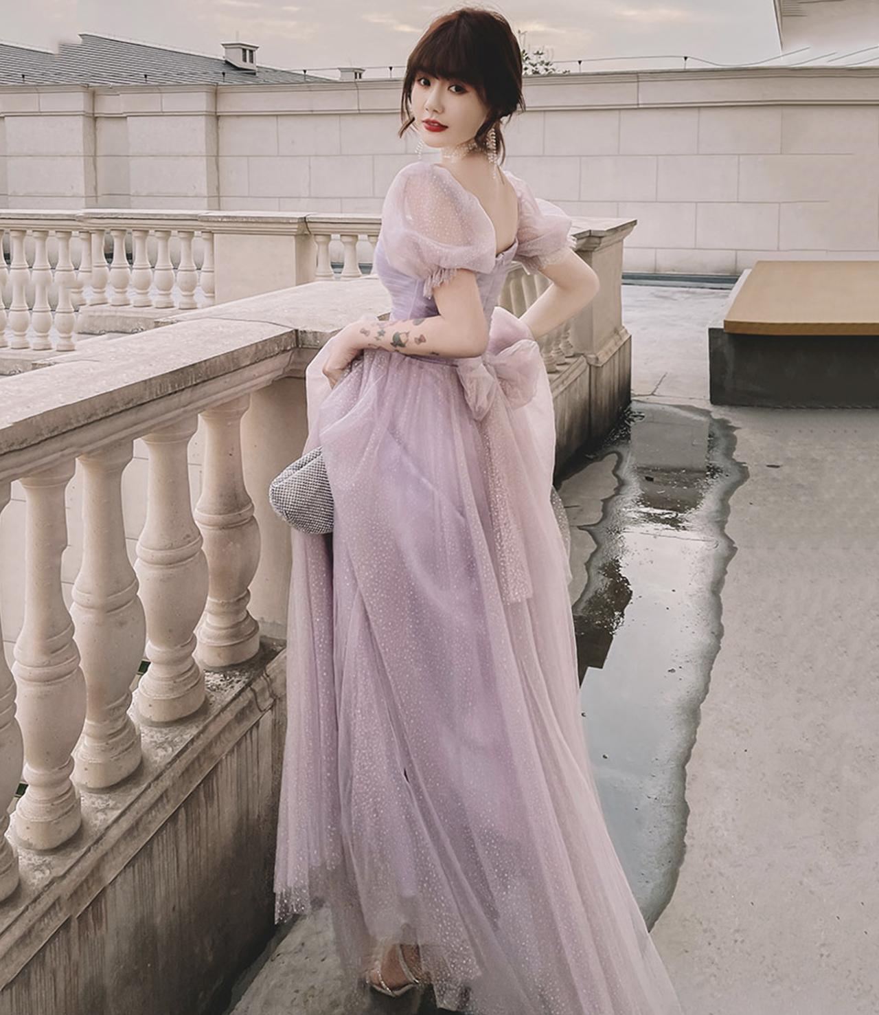 Purple tulle long A line prom dress mermaid evening dress,DS3200 main image 1