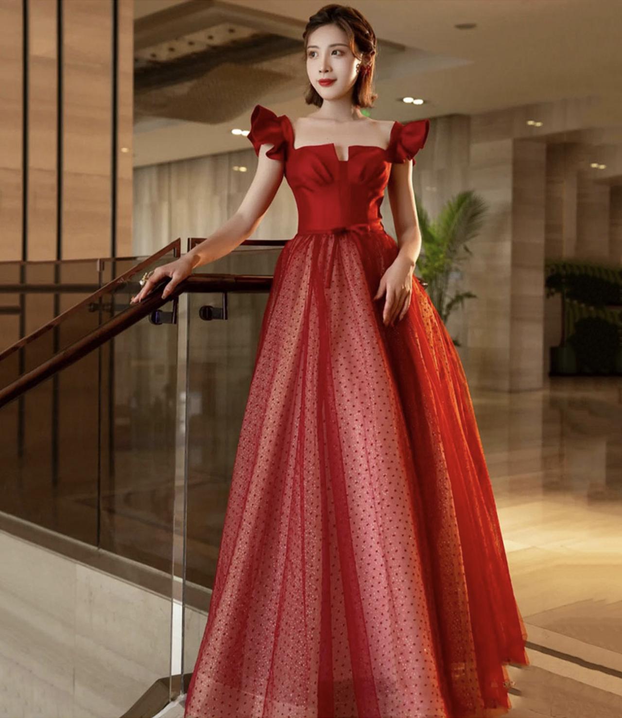 Elegant Wine Red Dress Prom | Long Wine Evening Dresses | Long Tulle  Evening Dress - Red - Aliexpress