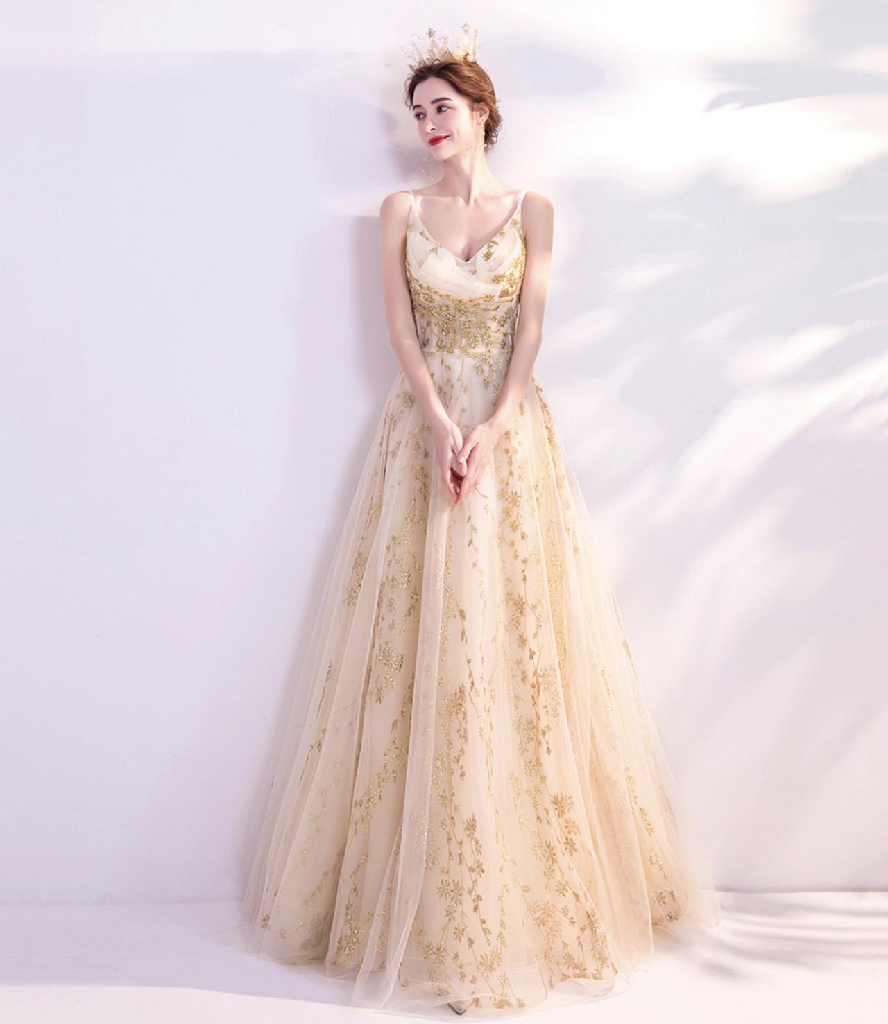 Elegant Tulle Sequins Long A Line Prom Dress Evening Dress