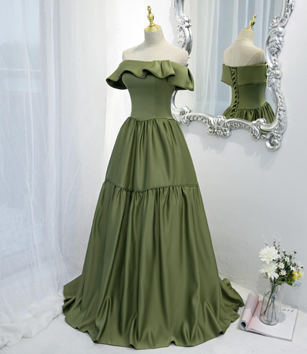 Green Satin Long A Line Prom Dress Green Evening Dress