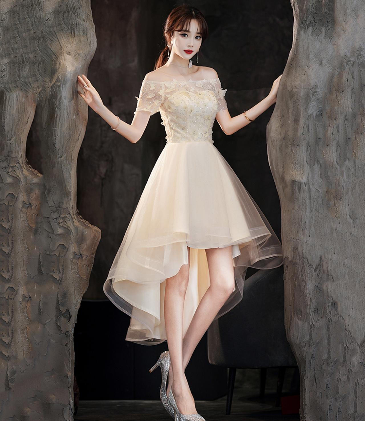 Cute Tulle Lace High Low Prom Dress Homecoming Dress 1 main image 1