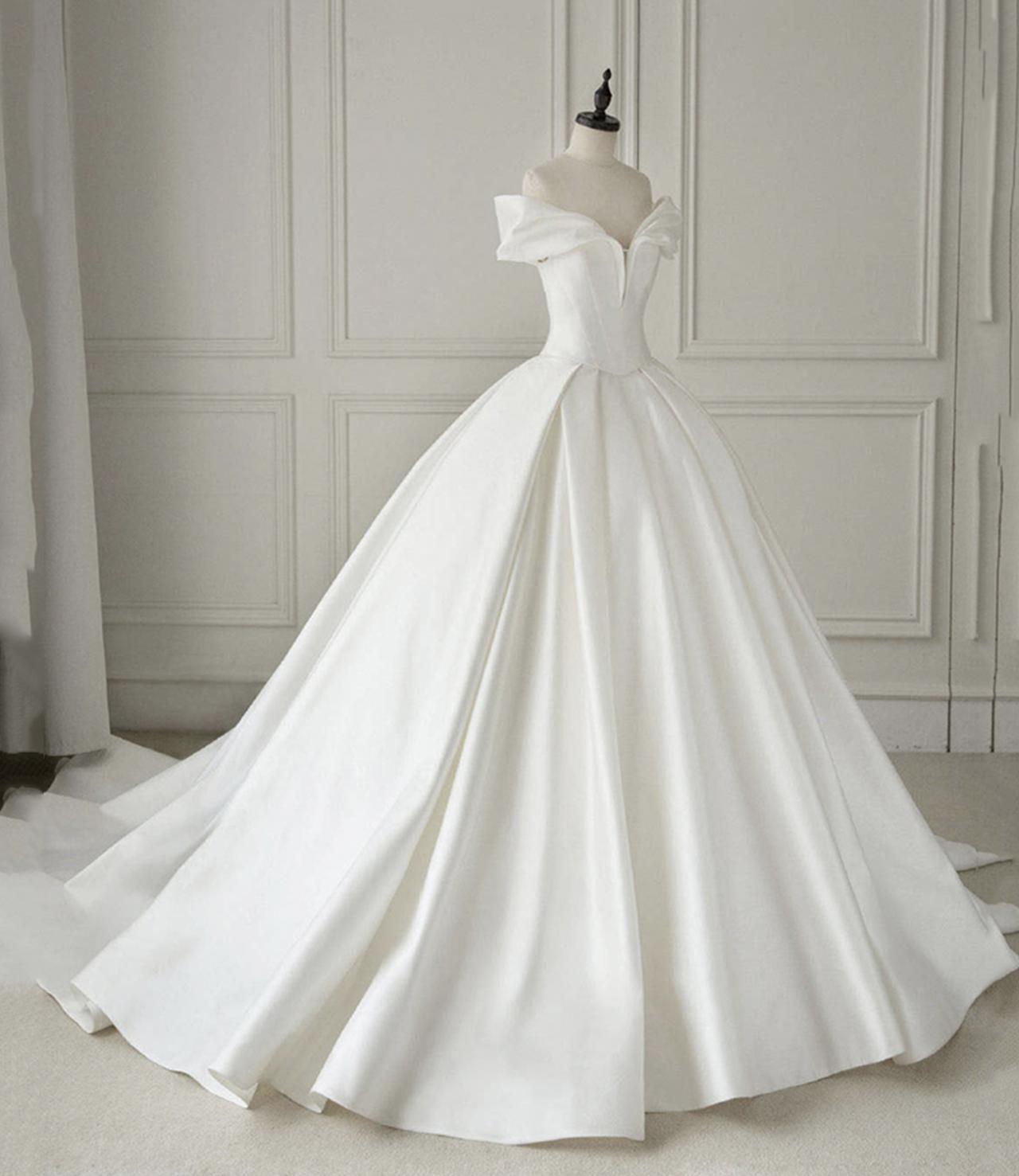 NADA White Satin Long Wedding Dress