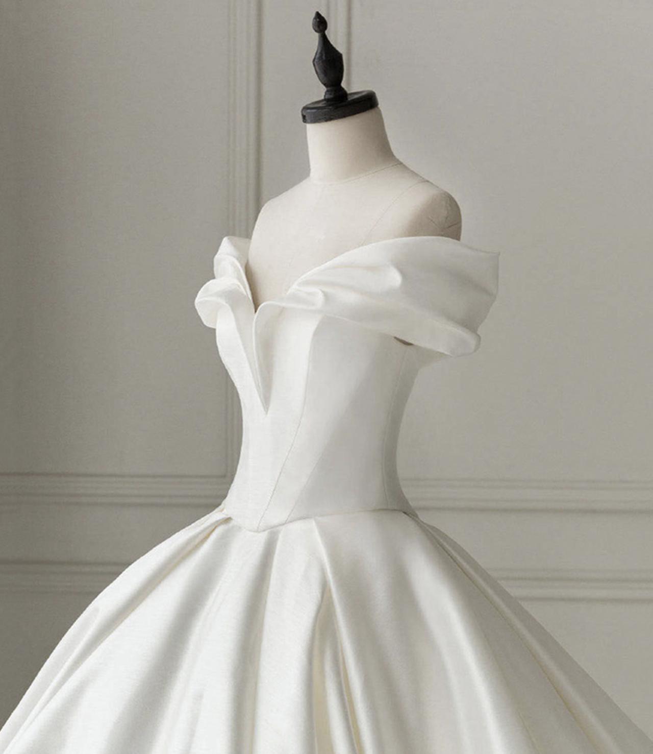 White Satin Long Ball Gown Dress Wedding Dress on Luulla