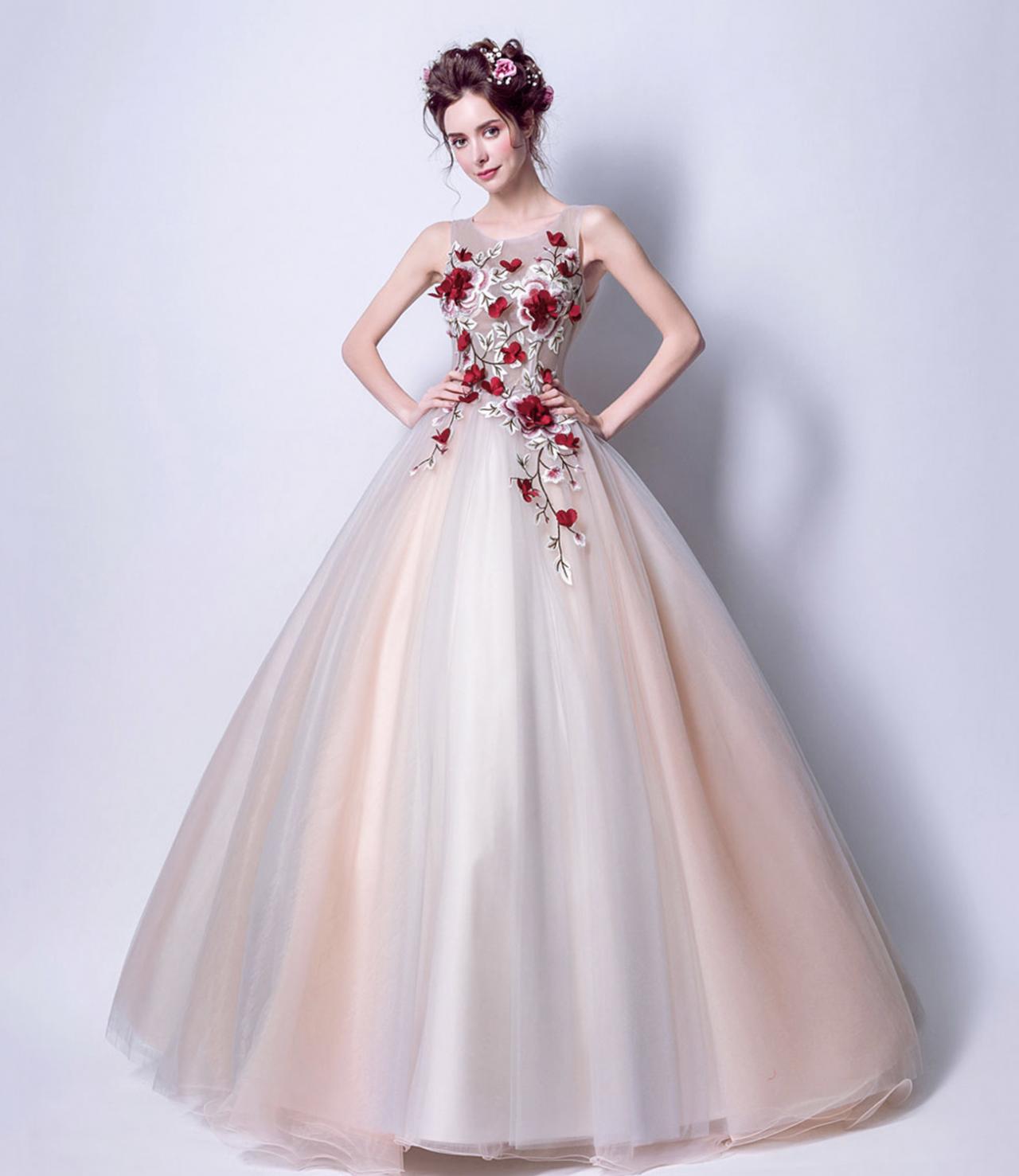 Elegant Tulle Applique Long A Line Prom Dress Evening Dresss