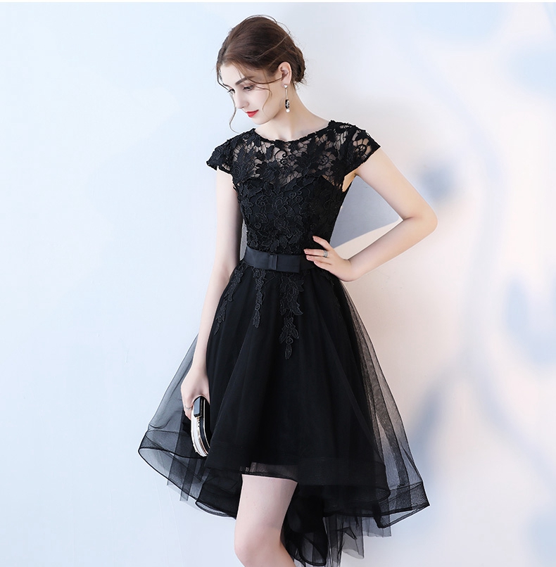 Black Lace Short A Line Prom Dress Homecoming Dress