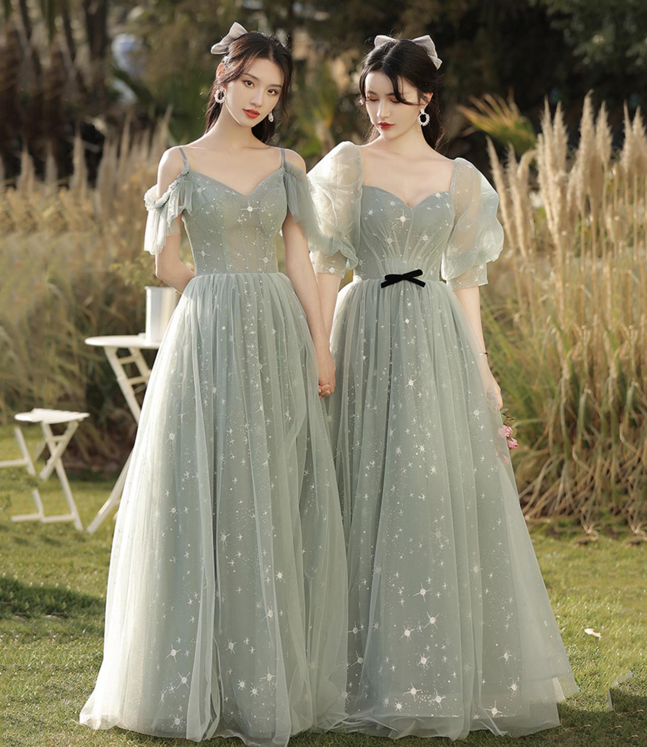Gray Green Tulle Long Prom Dress, Lovely Off Shoulder A-Line Evening Dress US 4 / Gray Green