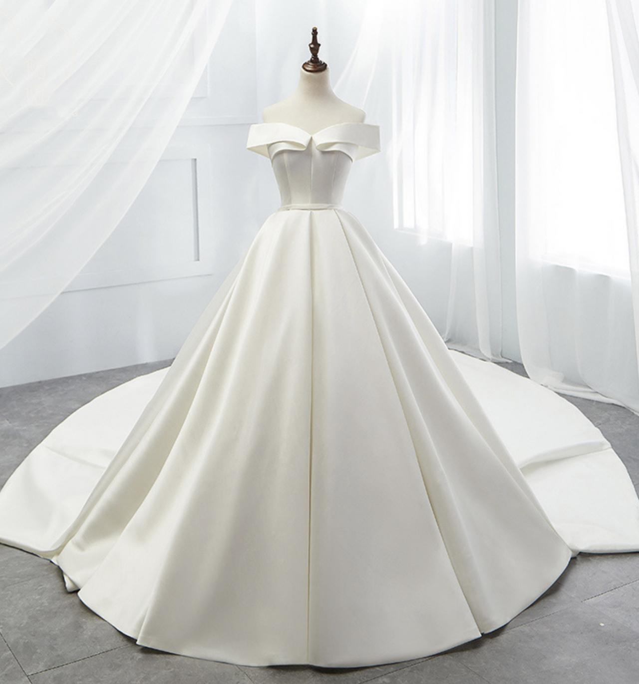White Satin Long Ball Gown Dress Formal Dress Wedding Dress