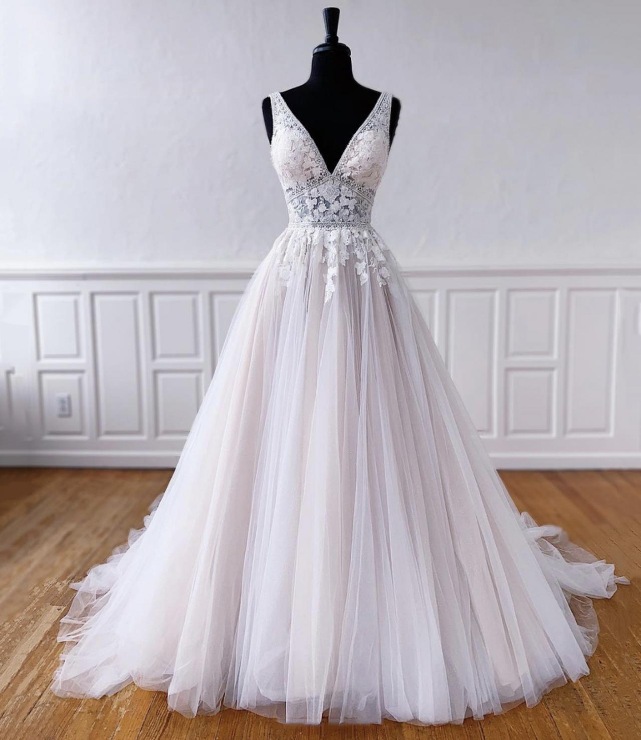 Elegant Tulle Lace Long A Line Prom Dress Evening Dress