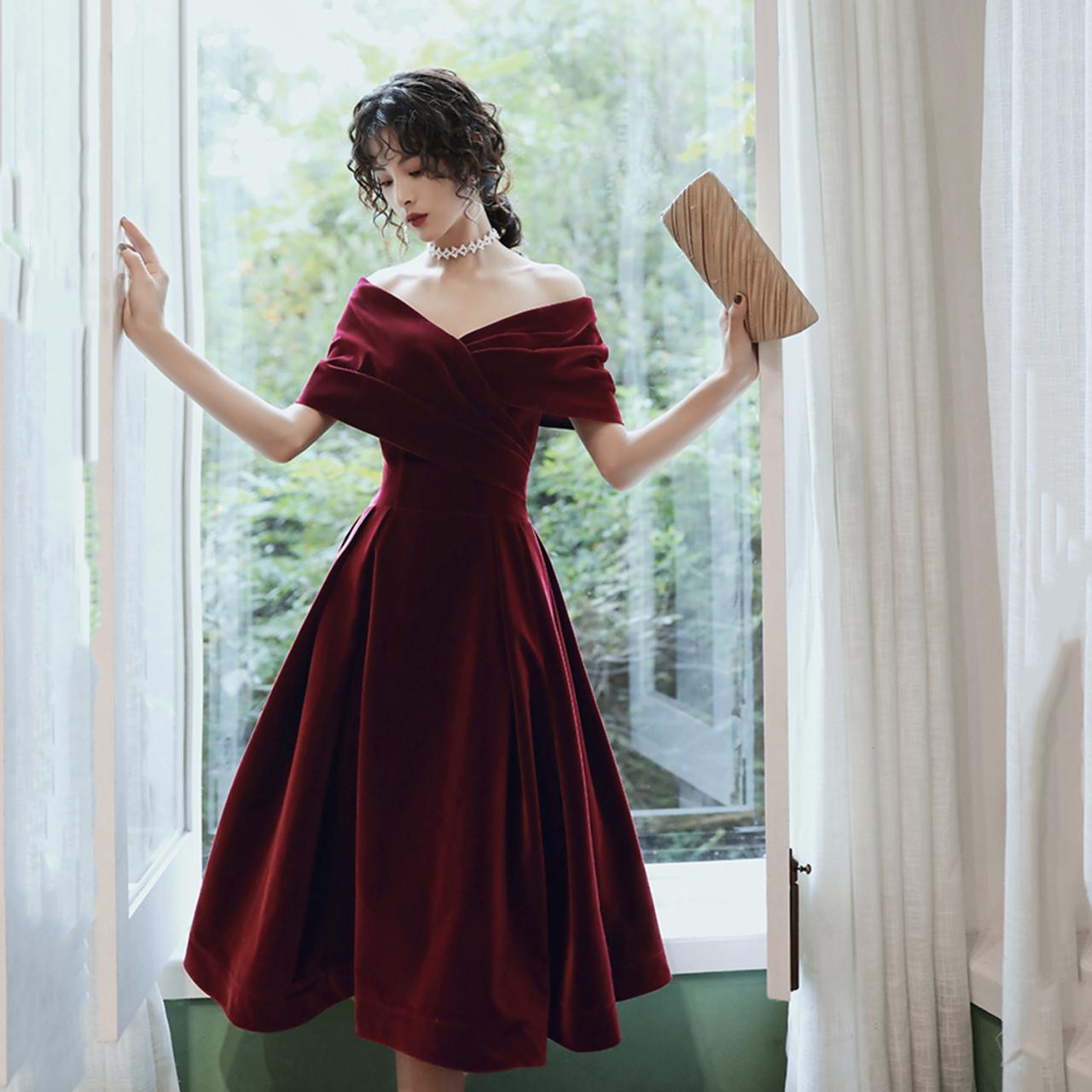 Velvet fashion maroon dress