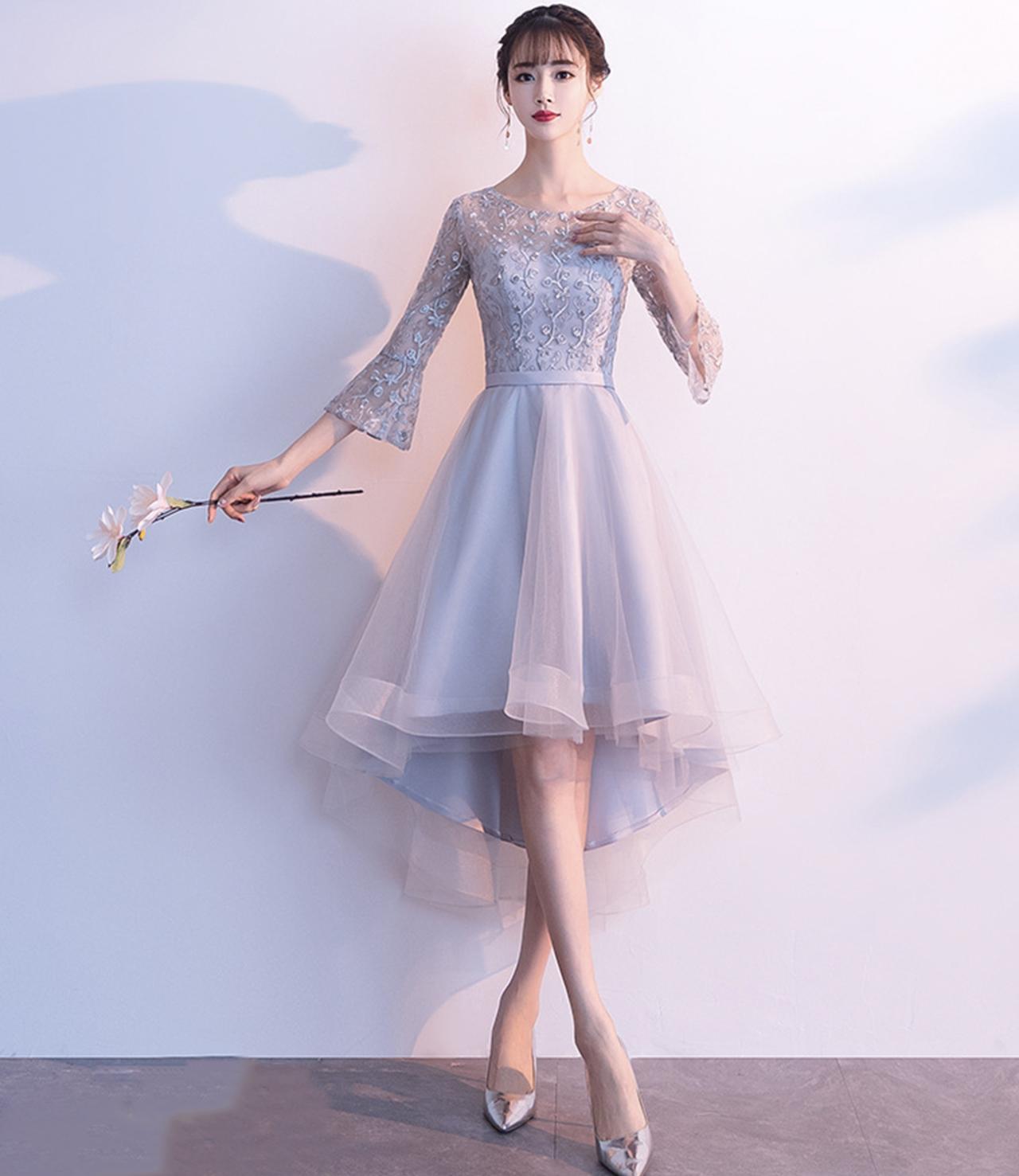 gray lace bridesmaid dress KissProm