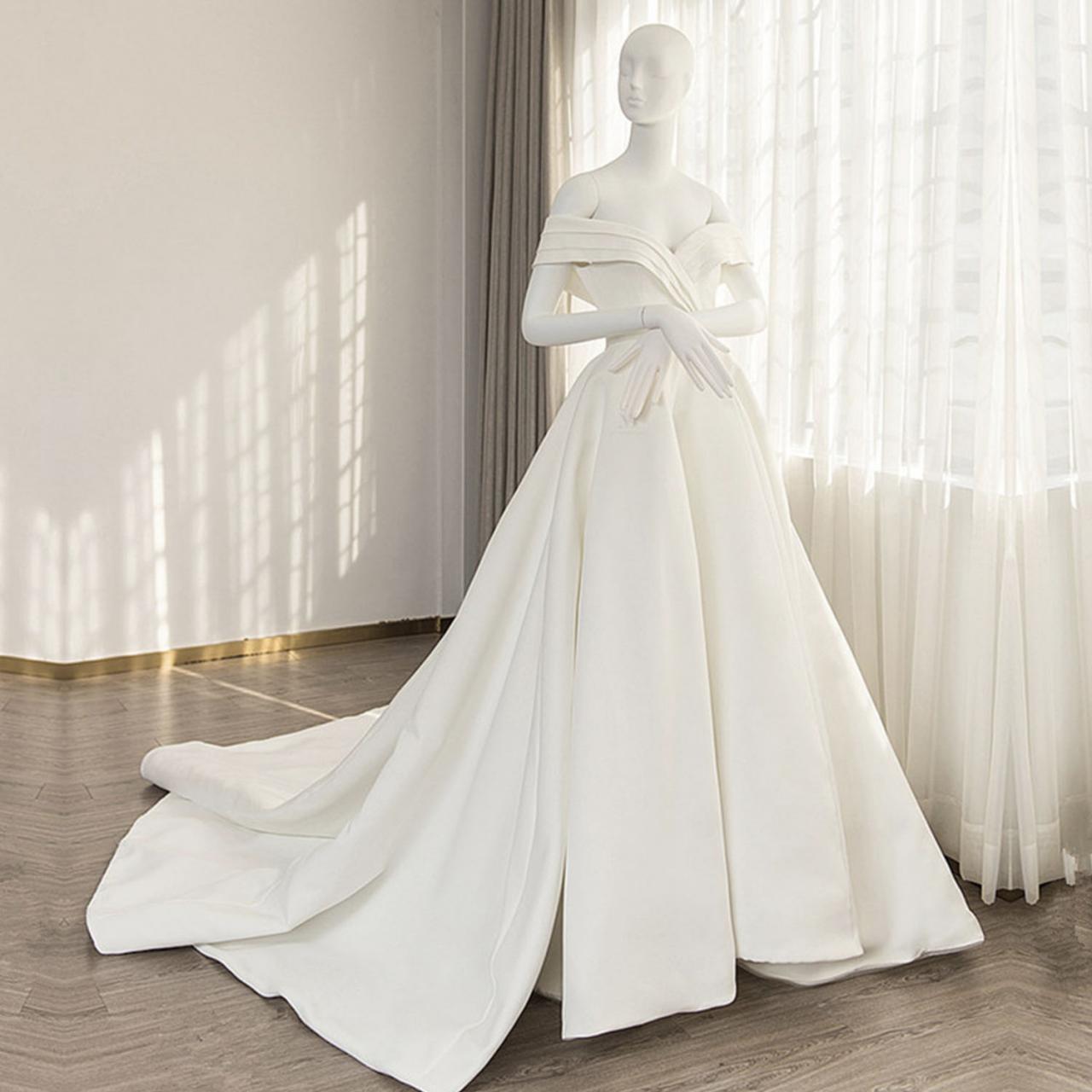 White Satin Long A Line Prom Dress White Evening Dress