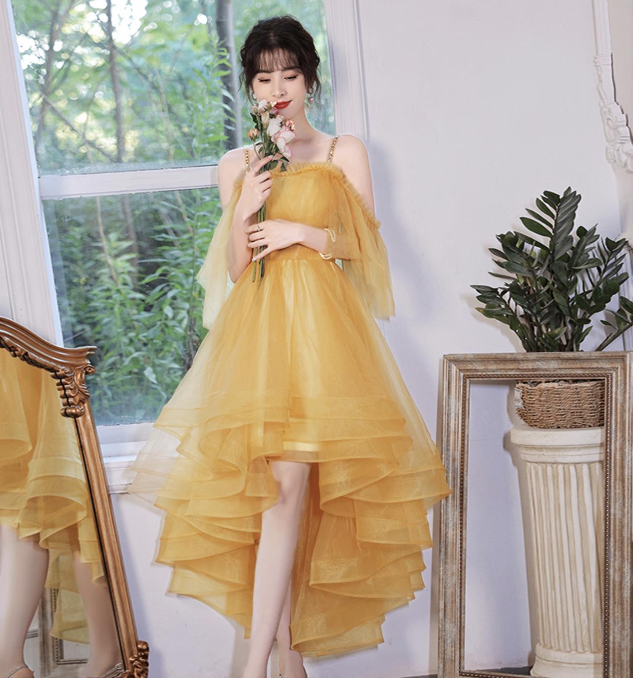 Yellow Tulle Short Prom Dress Yelloe Coaktail Dress
