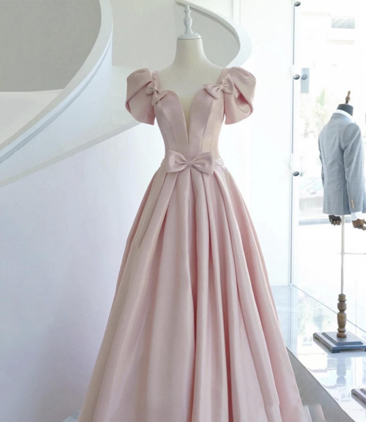 Pink Satin Long A Line Prom Dress Pink Evening Dress