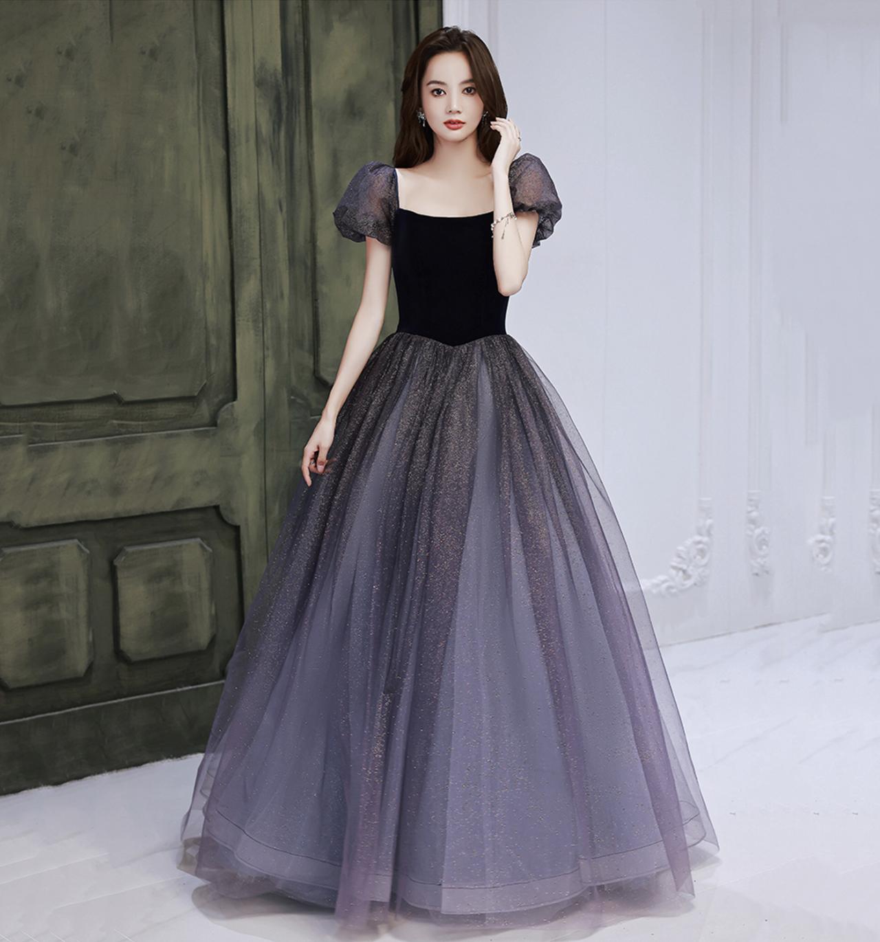 Cute Tulle Sequins Long Prom Dress A Line Evening Gown
