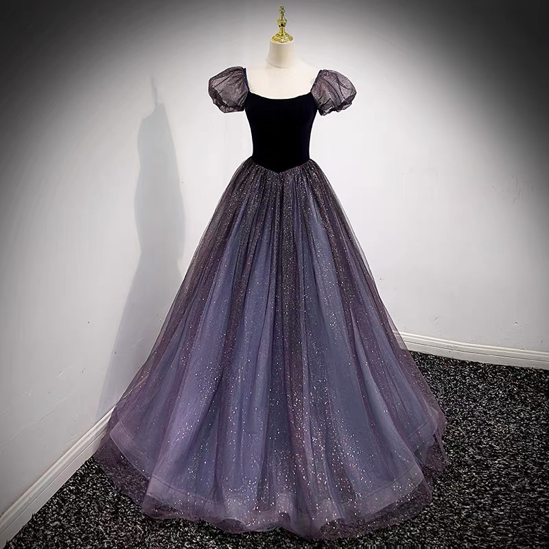 Purple Tulle Long Prom Dress Purple A Line Evening Gown