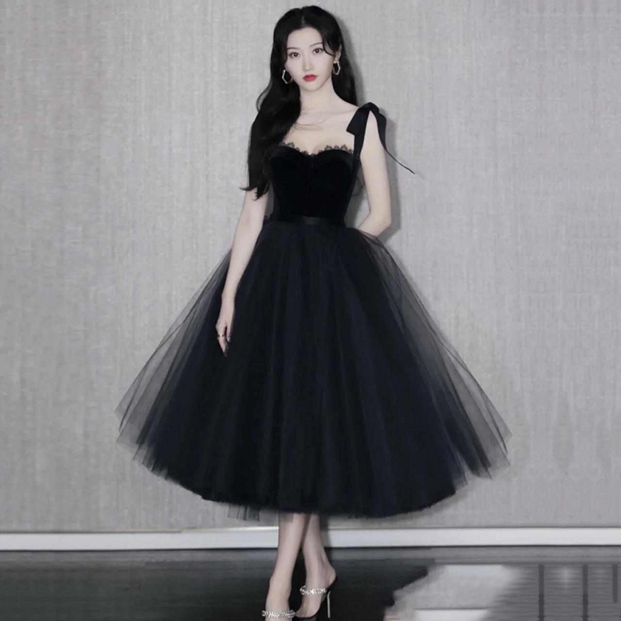 Black Velvet Tulle Short Prom Dress Homecoming Dress