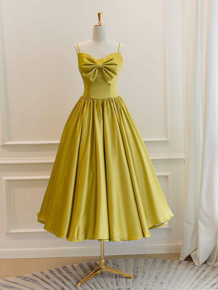 Yellow Satin Short Prom Dress Homecoming Dress