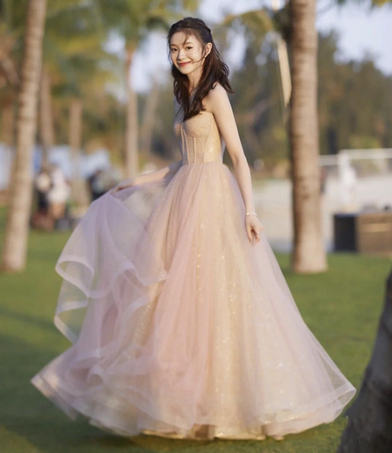 Pink Tulle Sequins Long Prom Dress A Line Evening Gown