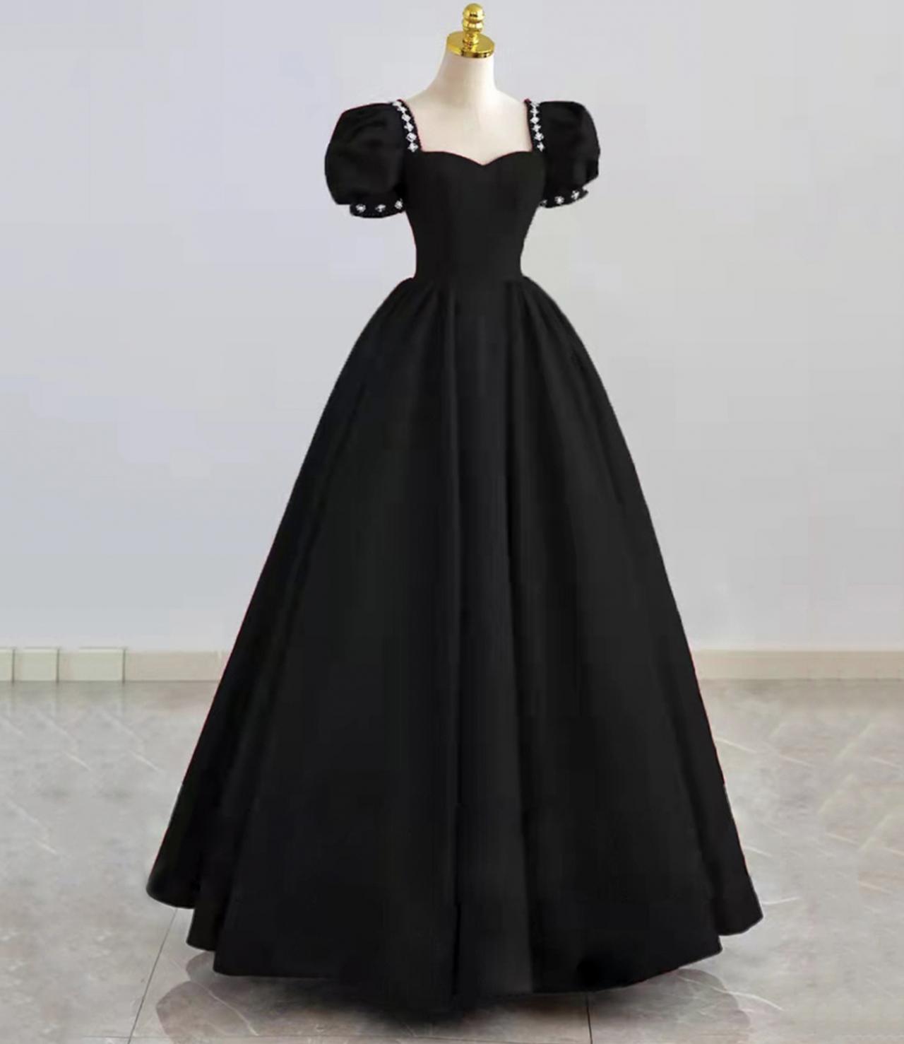 Black Satin Long Prom Dress A Line Evening Dress