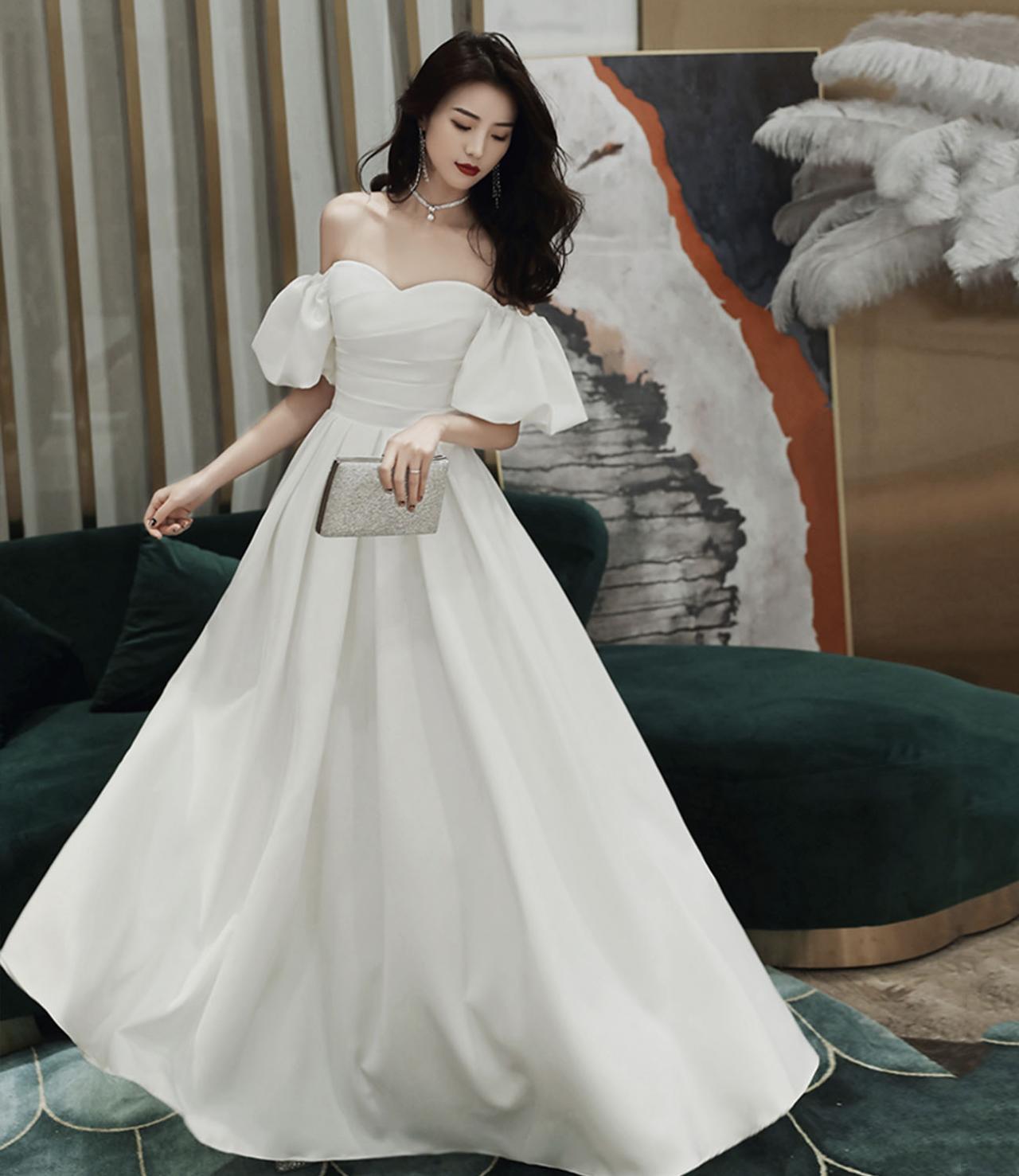 white christmas dresses White A-Line Tulle Long Prom Dress White Formal Dress main image 1