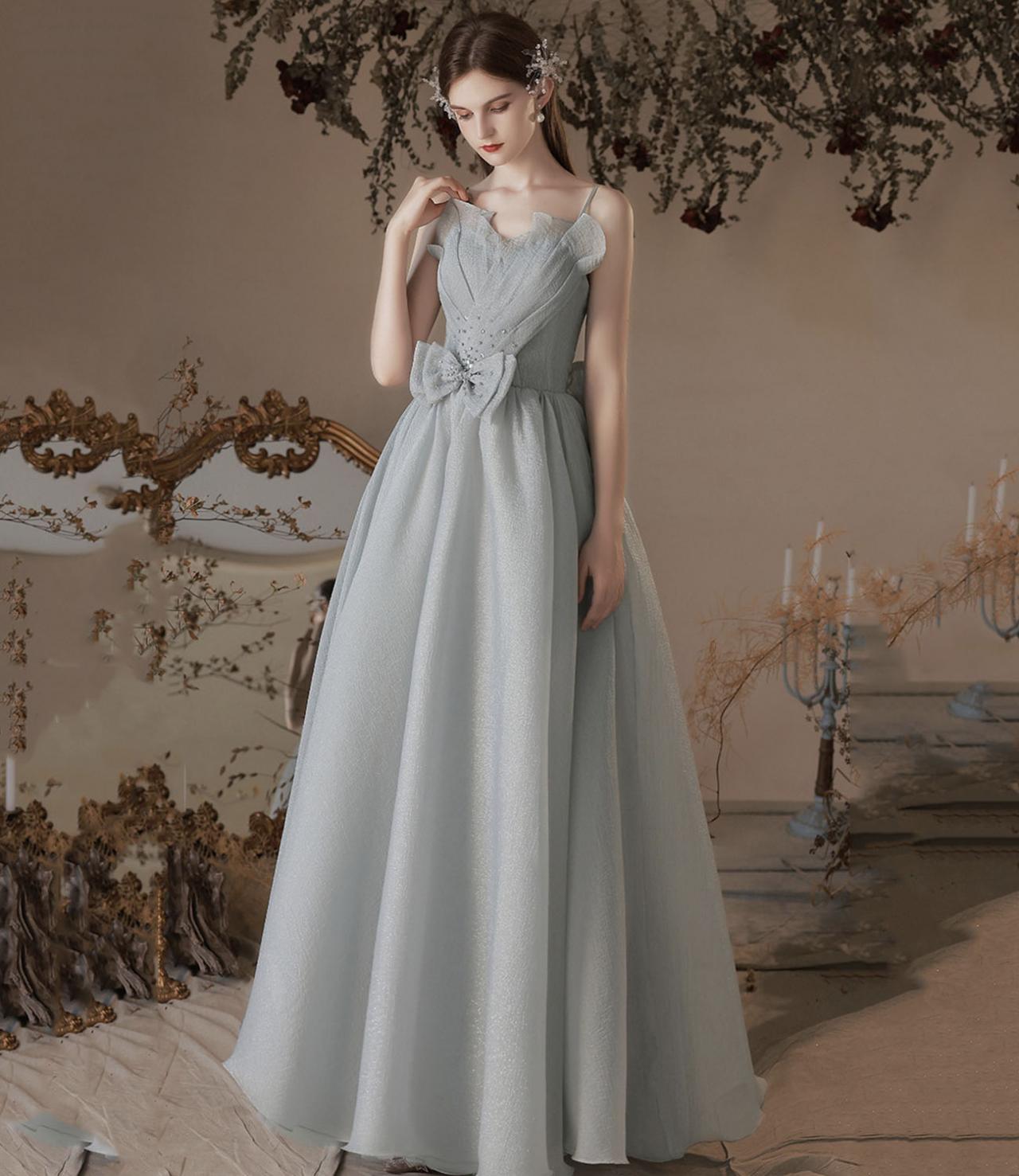 Gray A Line Soft Chiffon Long Prom Dress Evening Dress