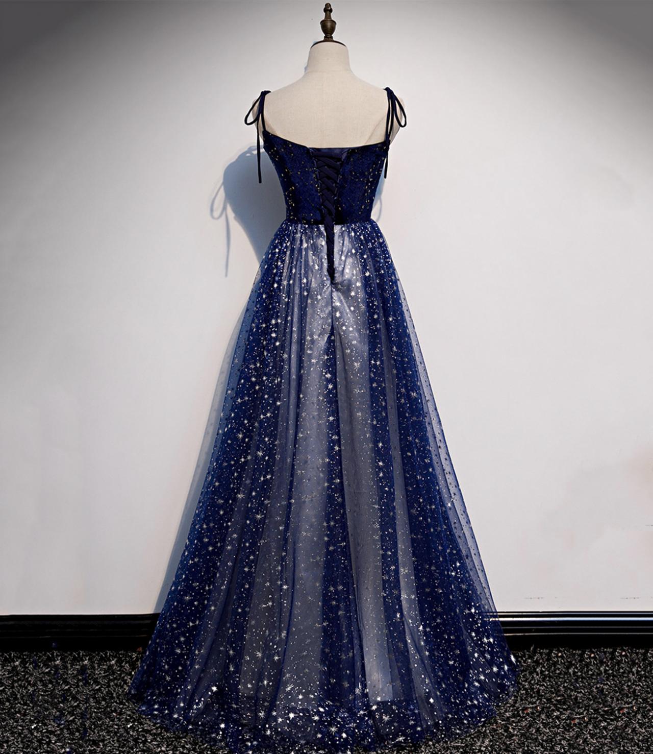 Blue Velvet Prom Dress A-line Evening Dress,Long Sleeves Prom Party Dresses