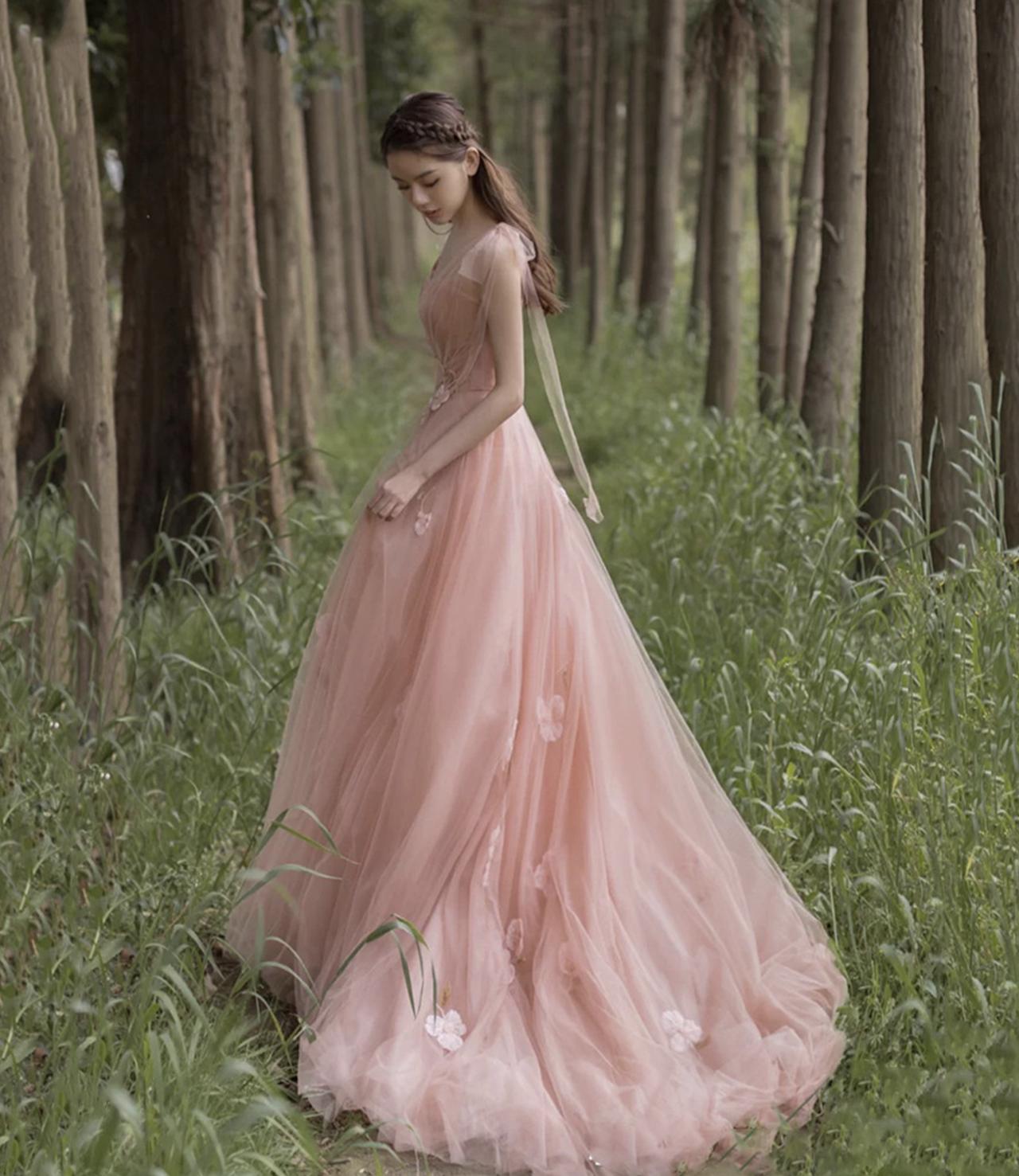 Pink 3d Flowers Long Prom Dress A Line Evening Dress