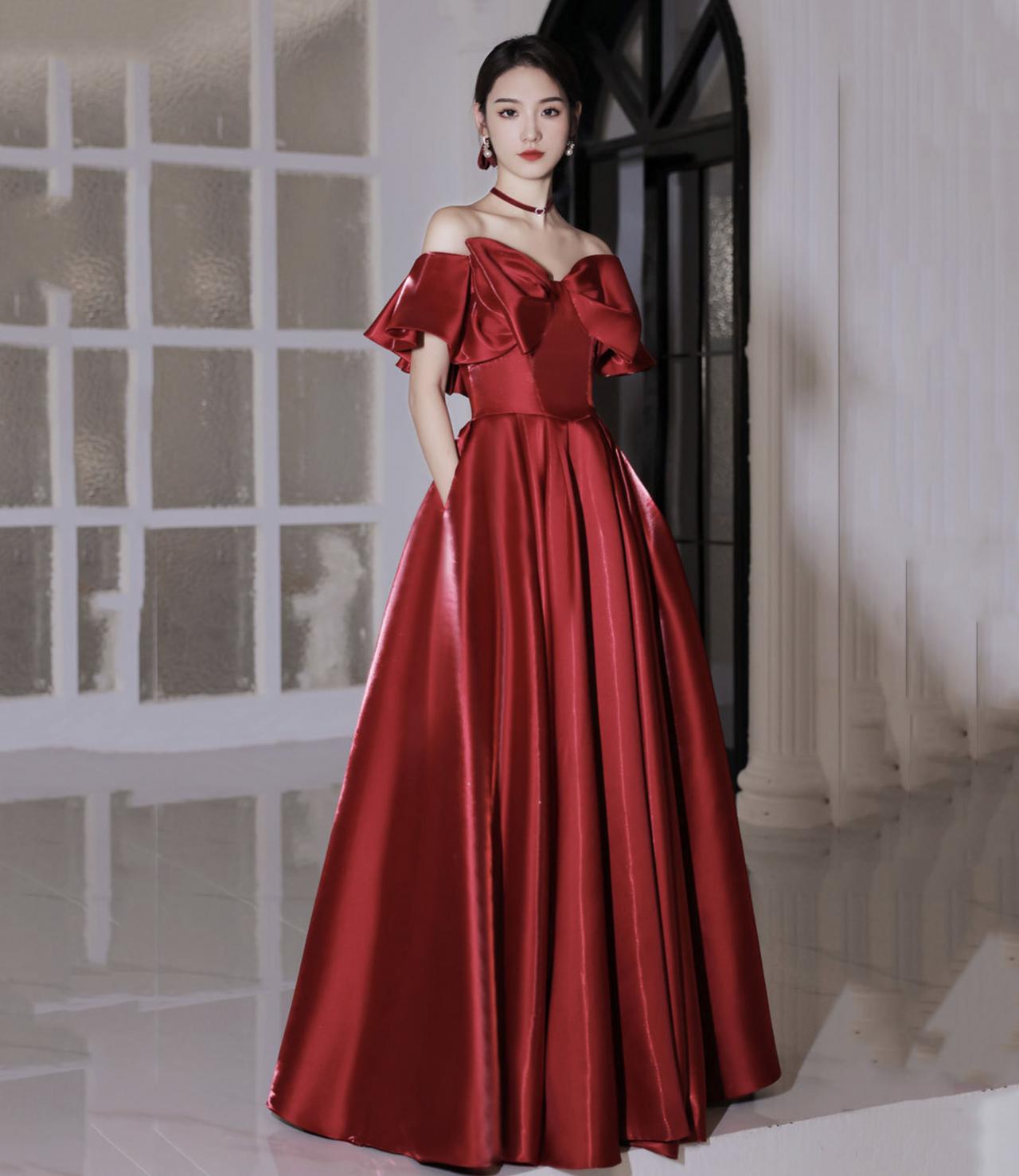 Red Satin Long Prom Dress Red Evening Dress