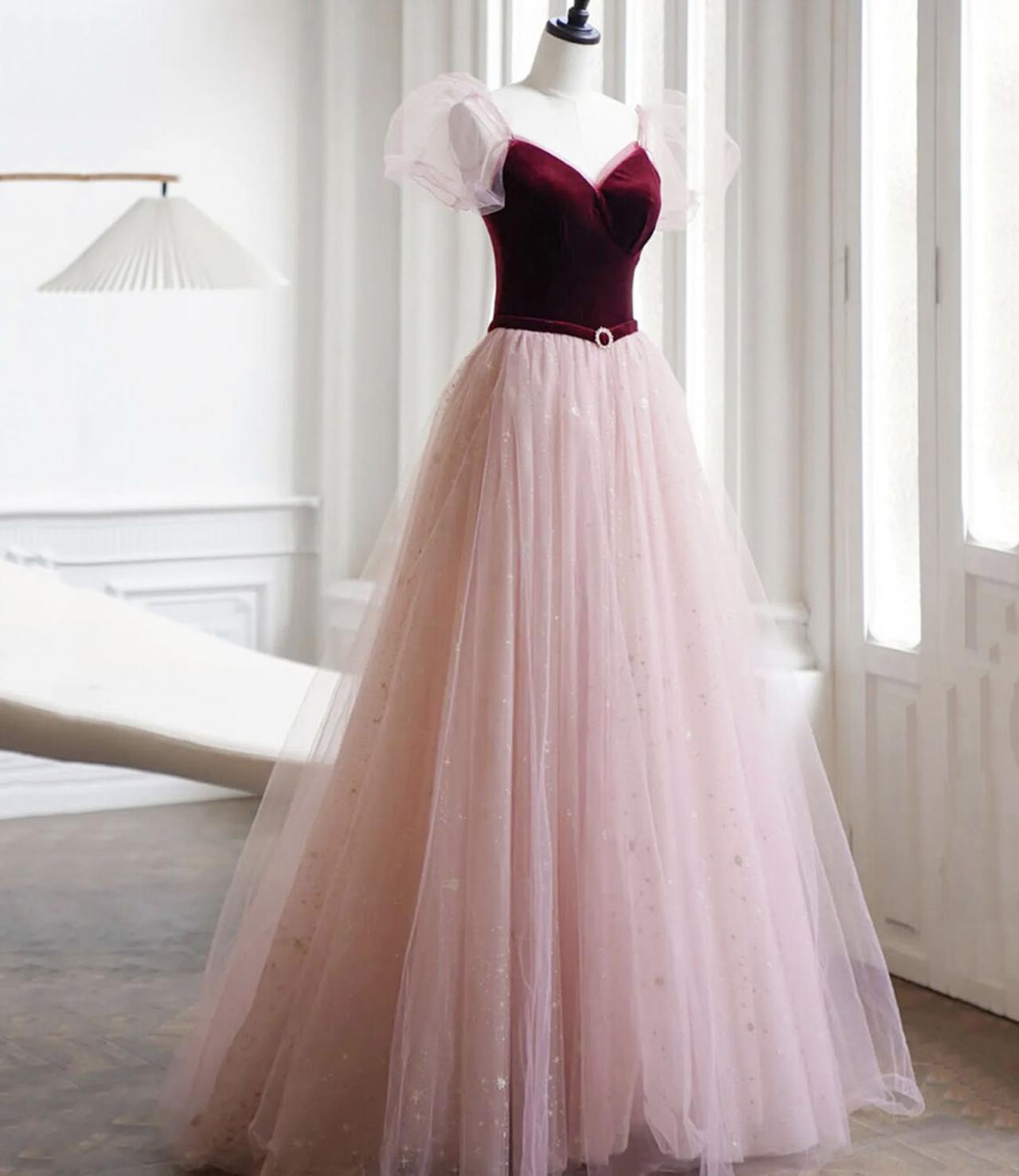 Cute Velvet Tulle Long Prom Dress Evening Dress