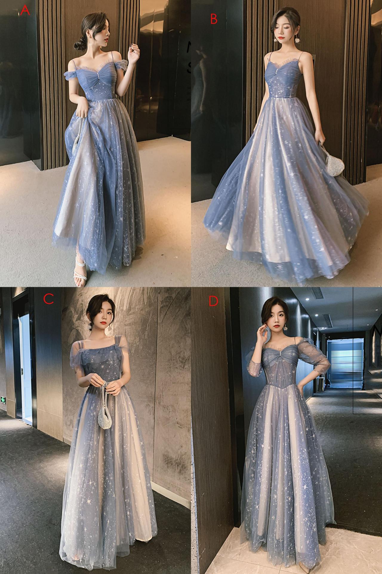 Blue Tulle Long A Line Prom Dress Evening Dress   cg21871